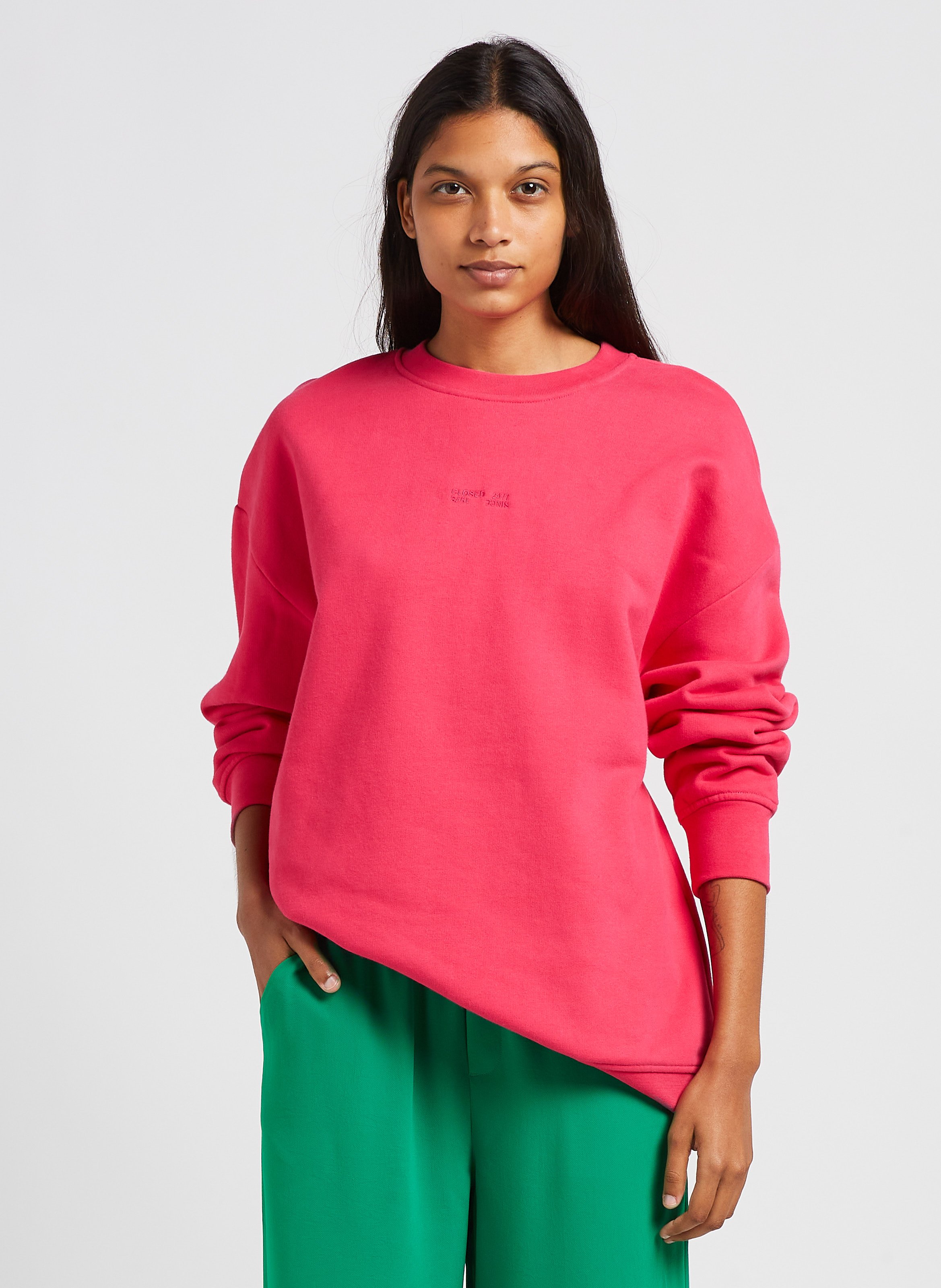 Oversized Cotton Sweatshirt Rasperry Pink Closed - Women | Place des  Tendances