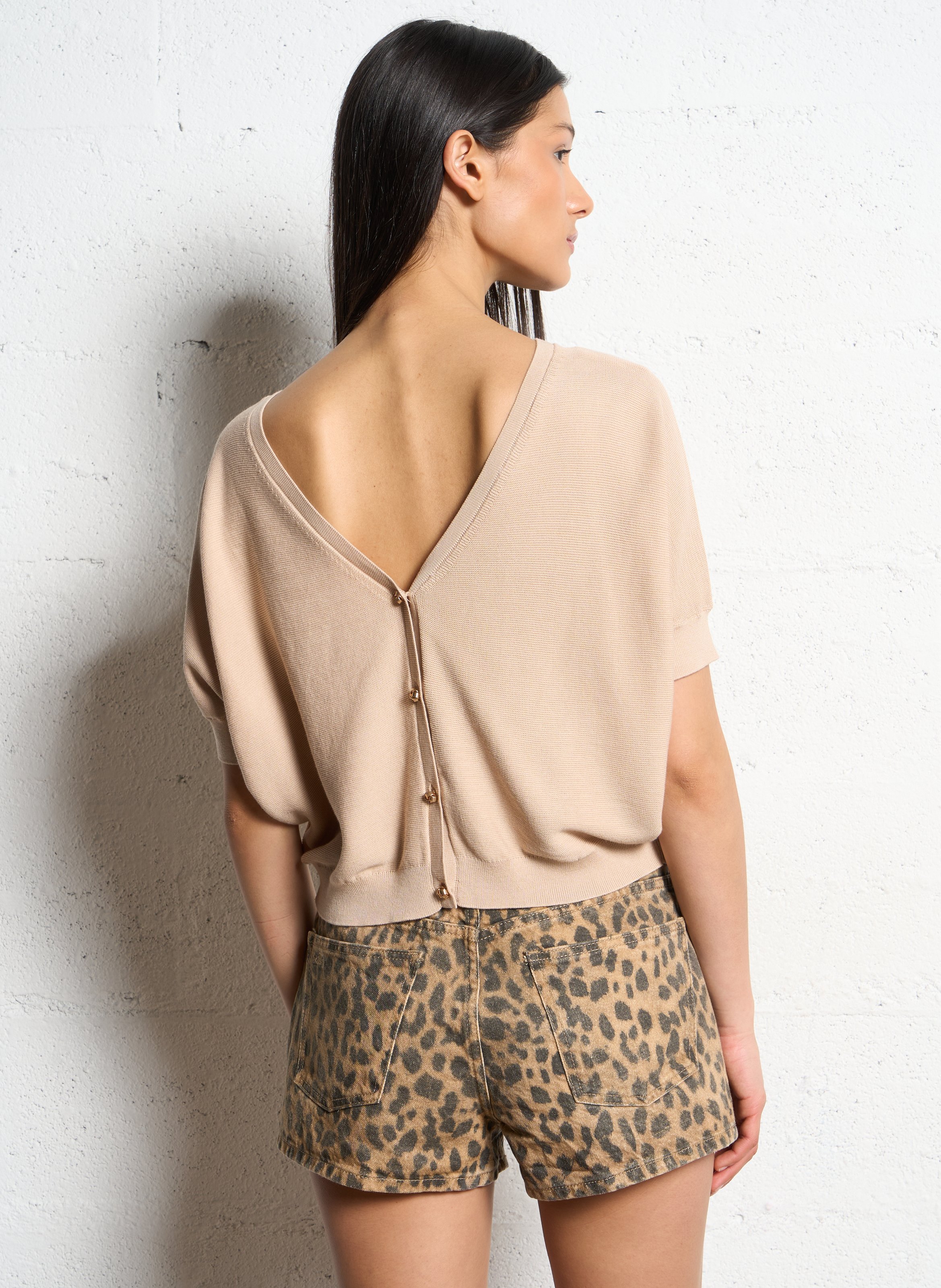 Katoenen vest met V-hals en lange mouwen BA&SH Beige