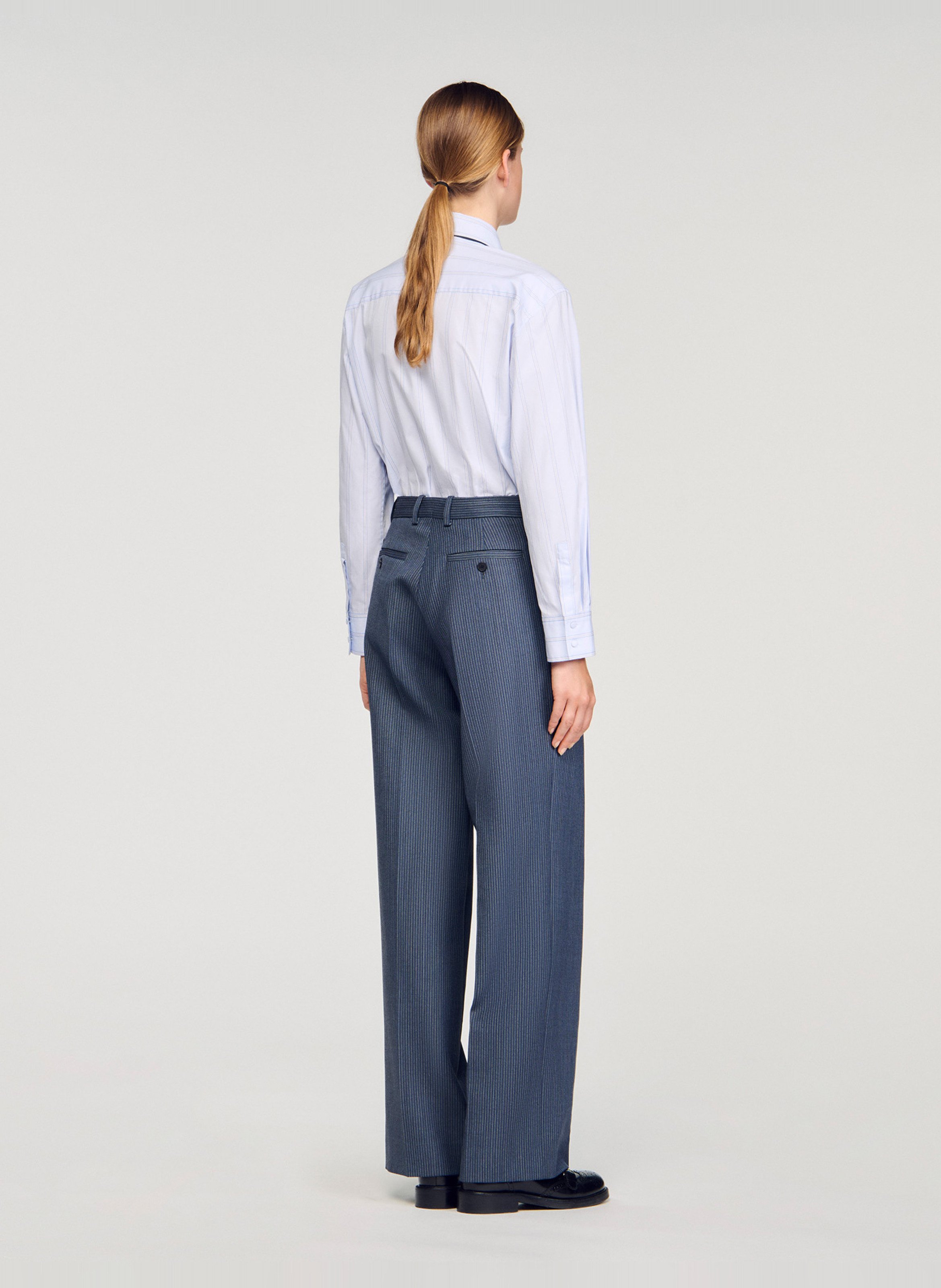 Straight Striped Pleated Trousers SANDRO Blue
