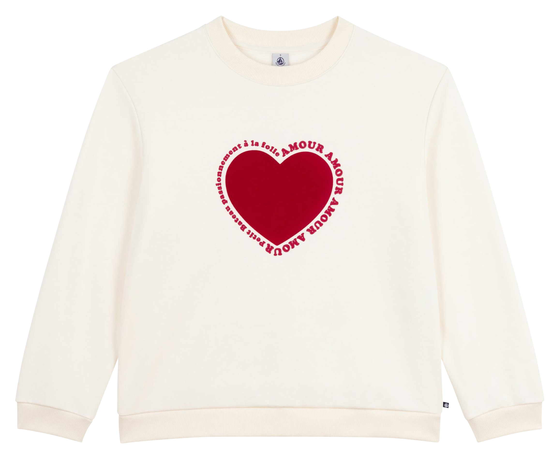 Sweat col rond en coton PETIT BATEAU Blanc