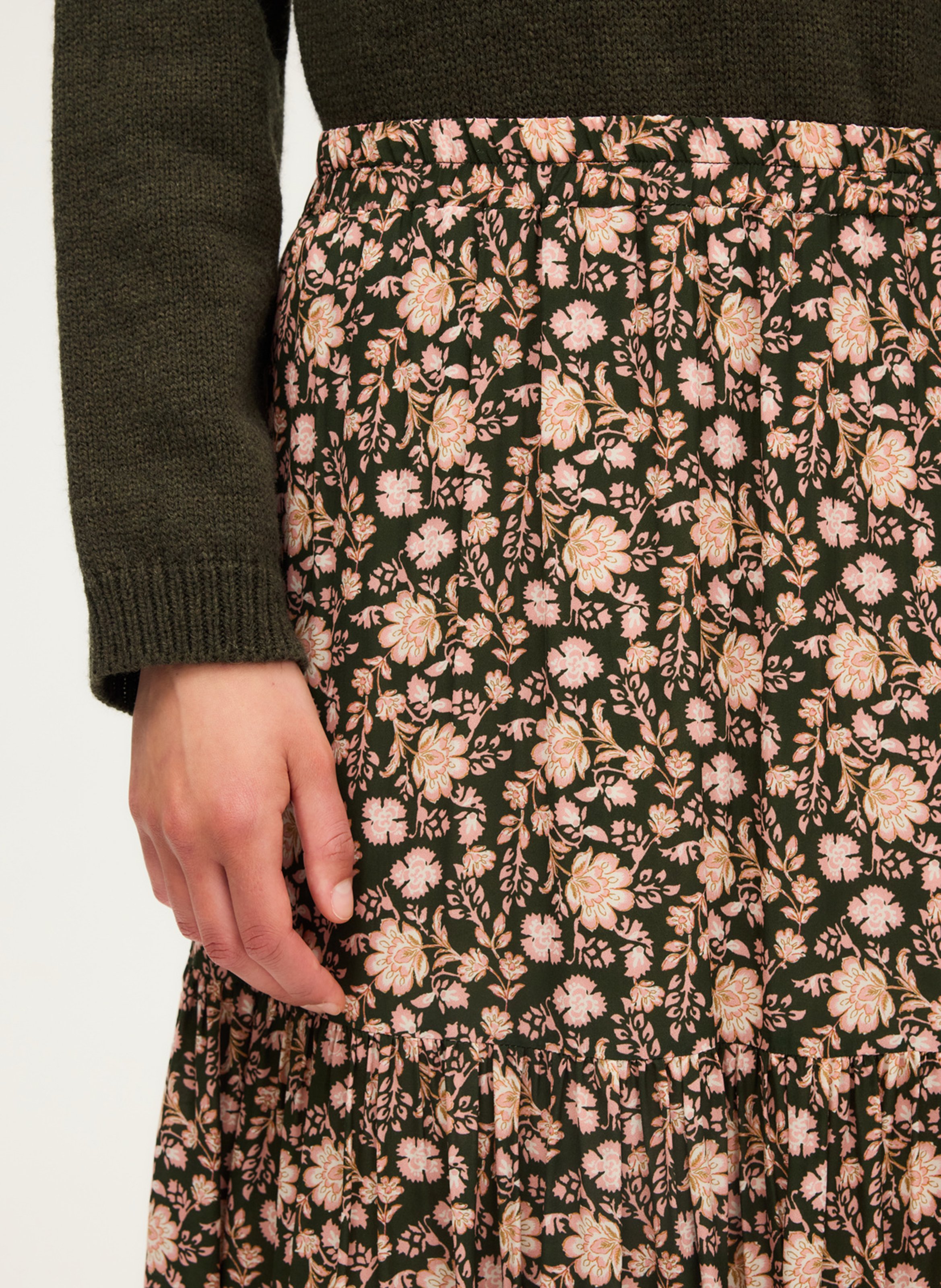 Midi skirt with botanical print PABLO Khaki