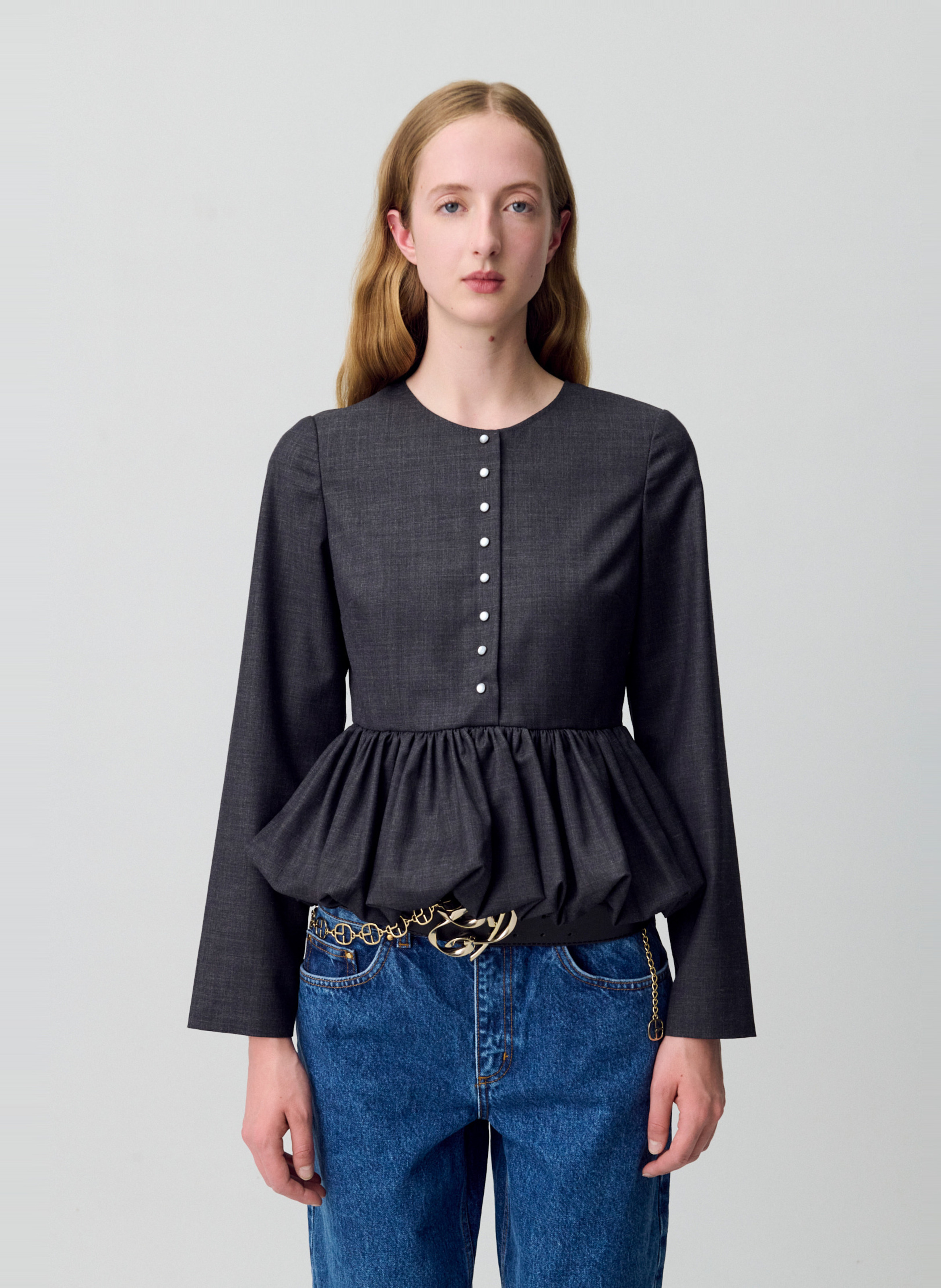 Top manches longues boutonné uni CLAUDIE PIERLOT Gris