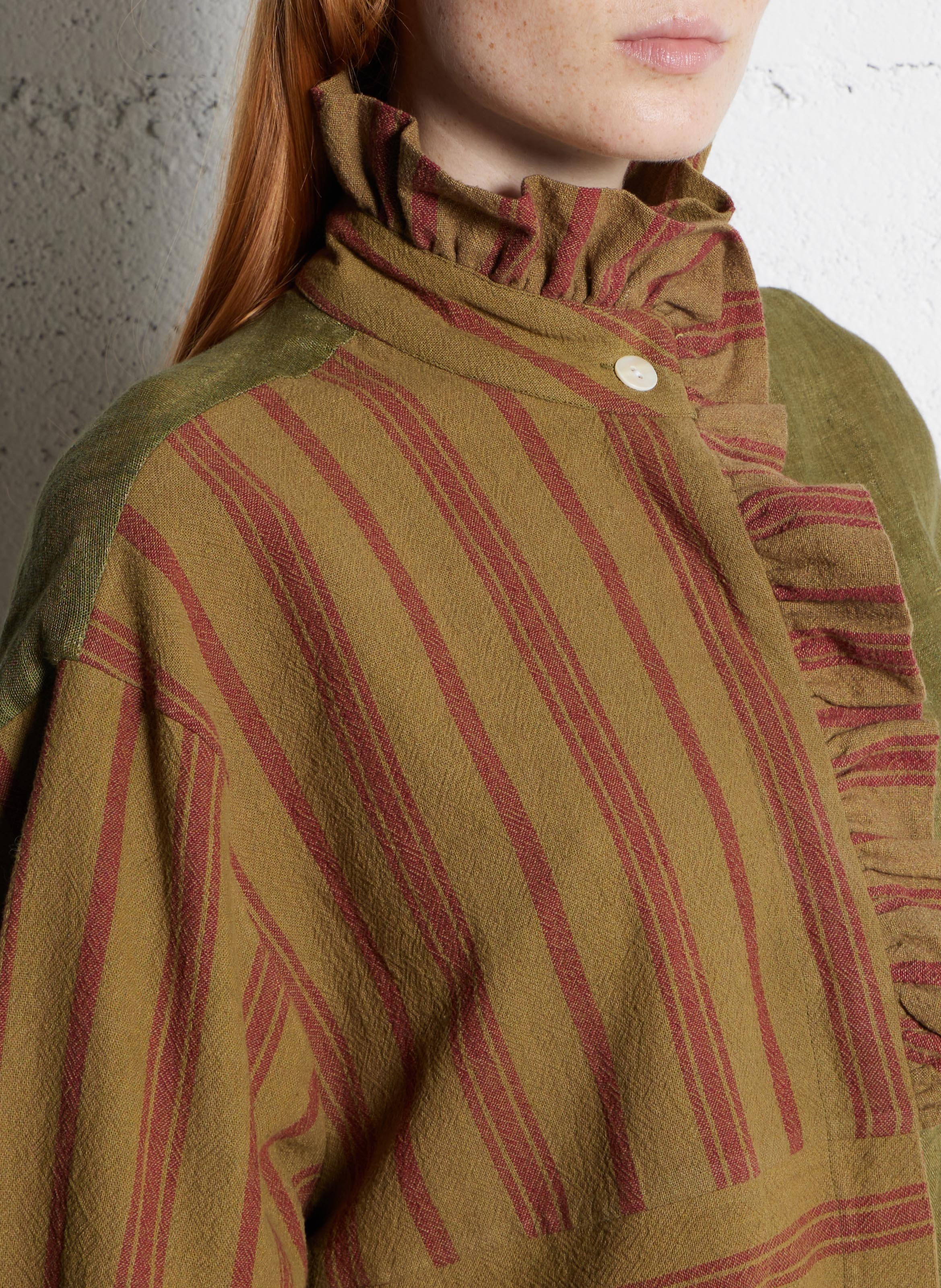 Printed flowy blouse with ruffles V DE VINSTER Khaki