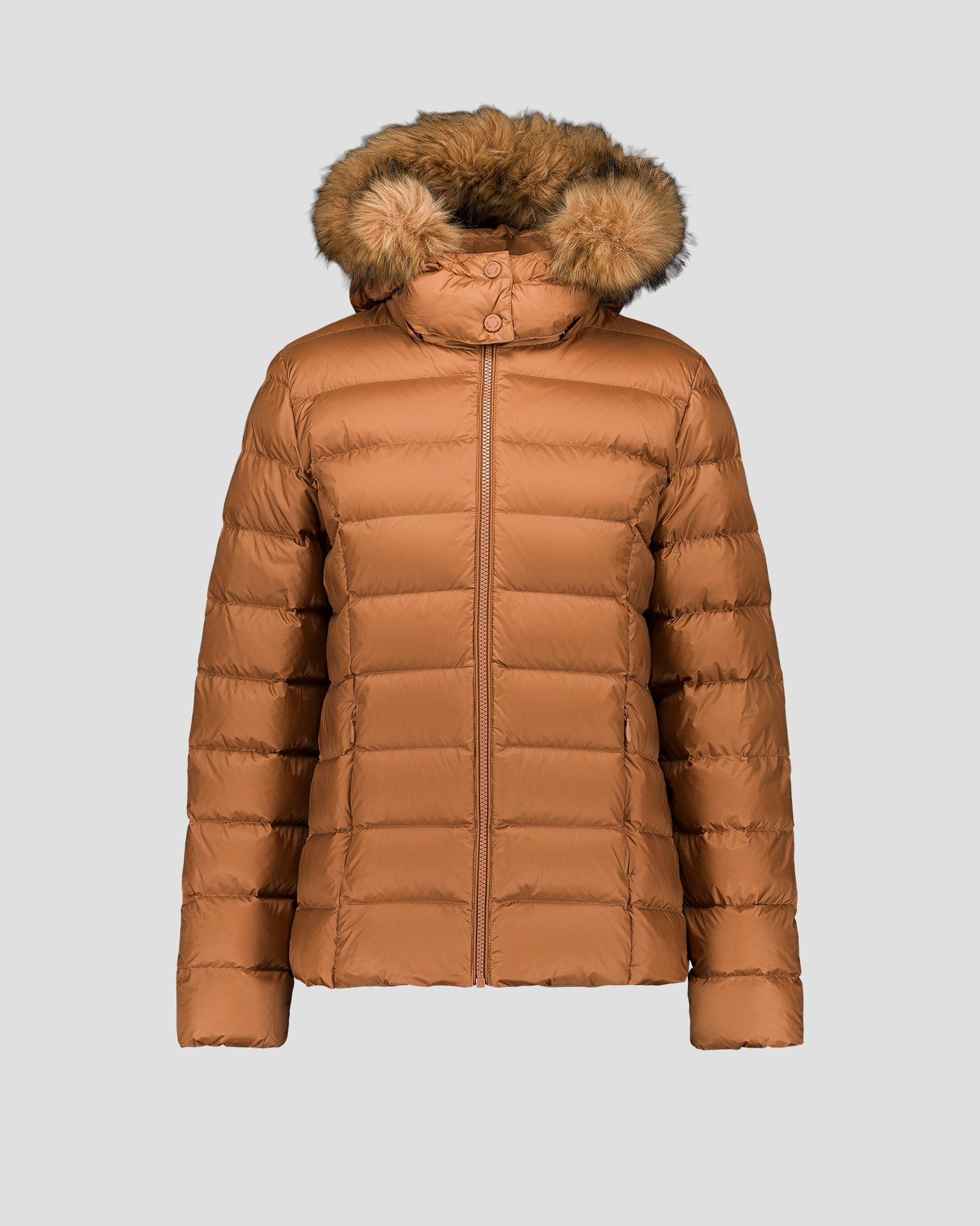 Luxury cold weather hooded puffer coat JOTT Brown