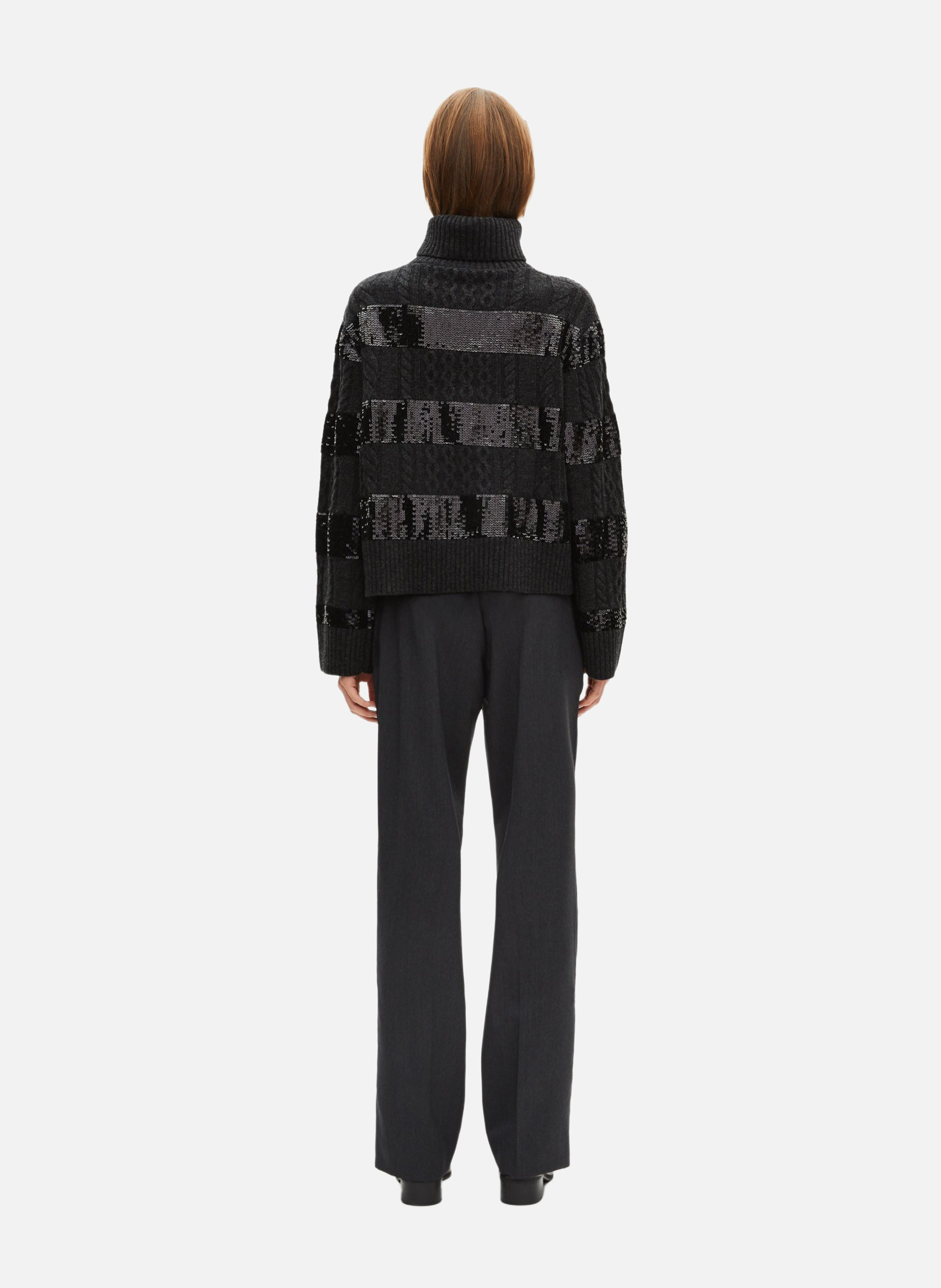 Turtleneck sweater with sequin stripes THE KOOPLES Black