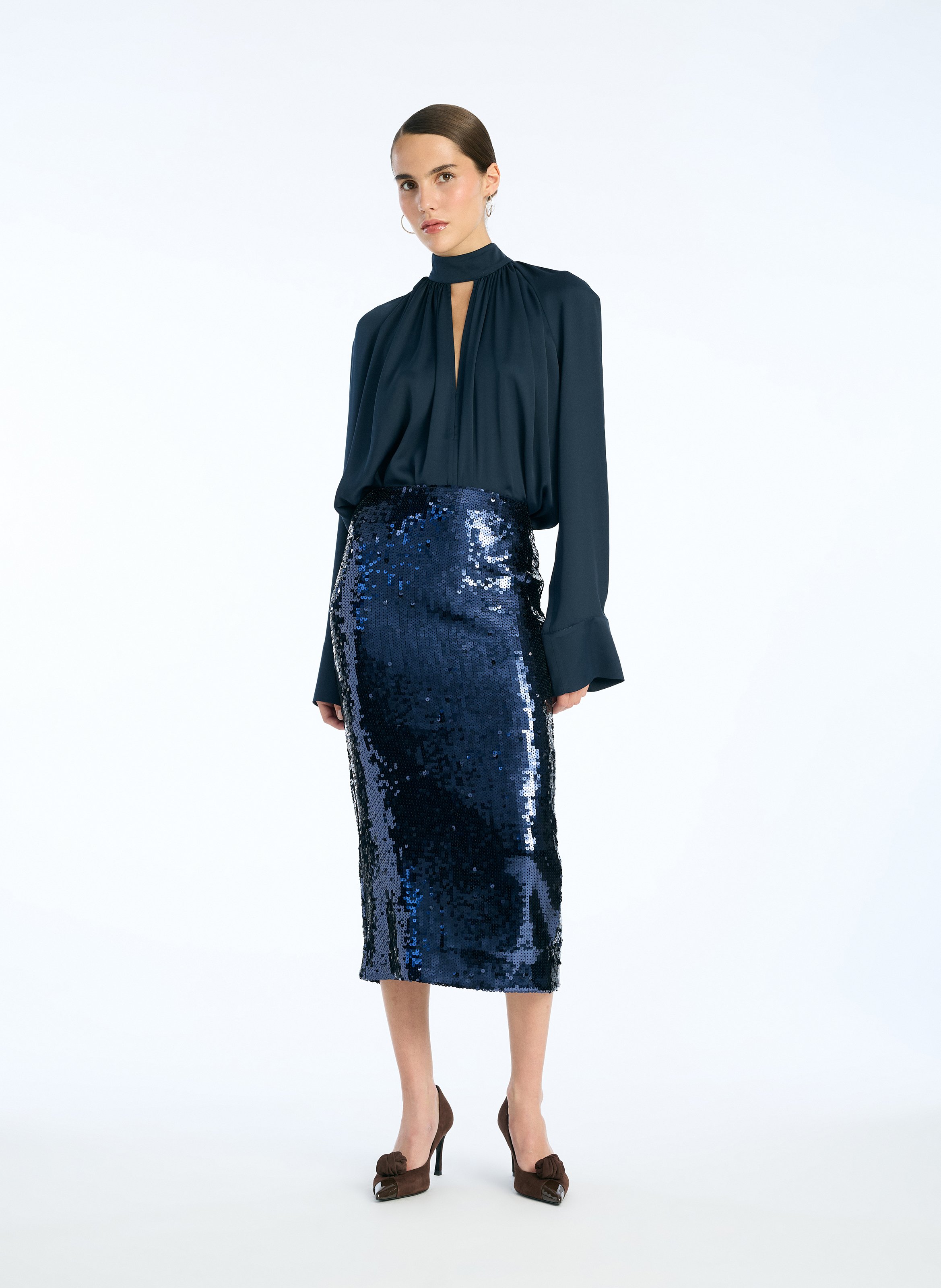 Flowy straight blouse with long sleeves ROTATE Blue