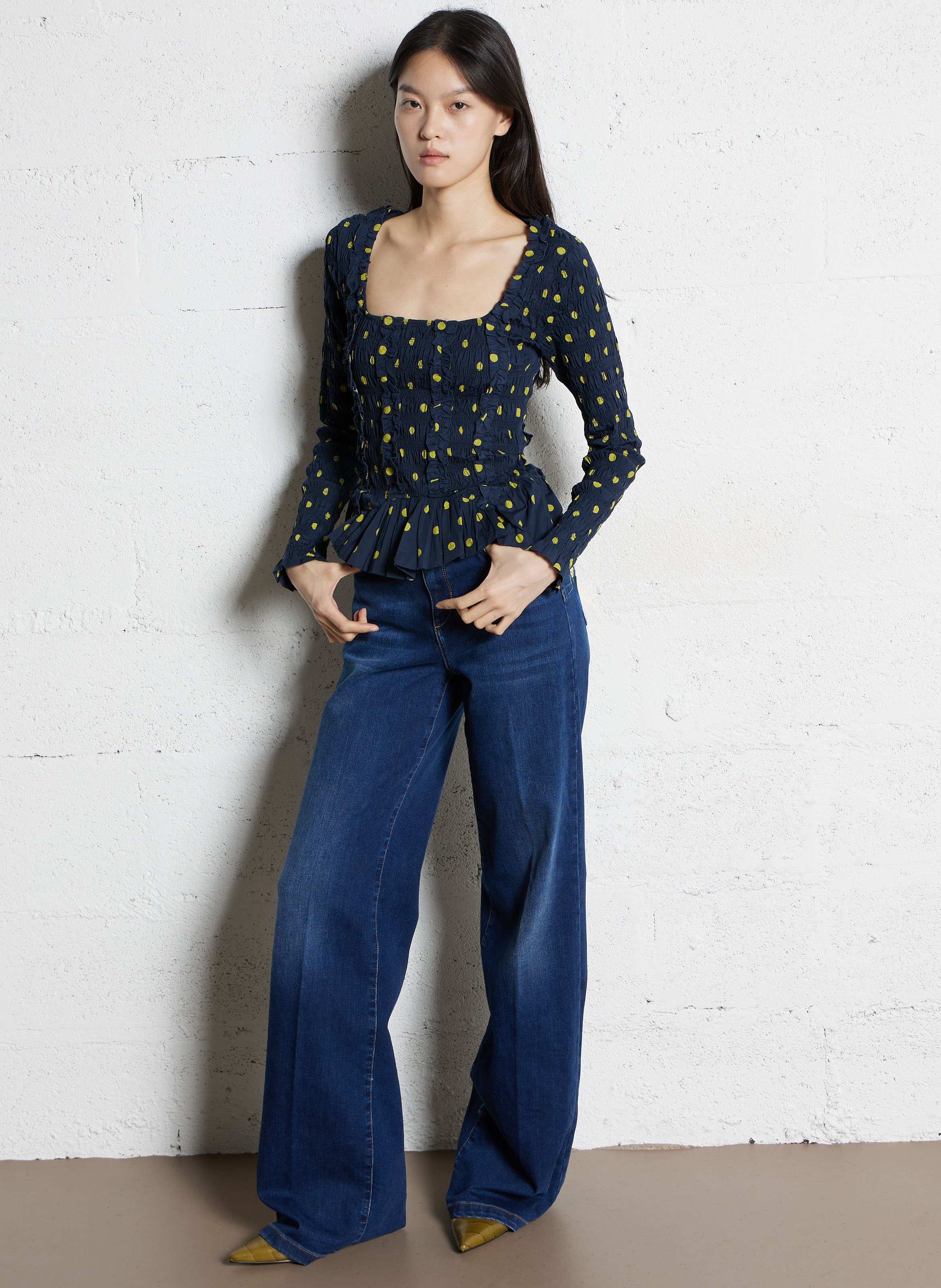 Top col carré à pois en coton bio DAMSON MADDER Multicolore