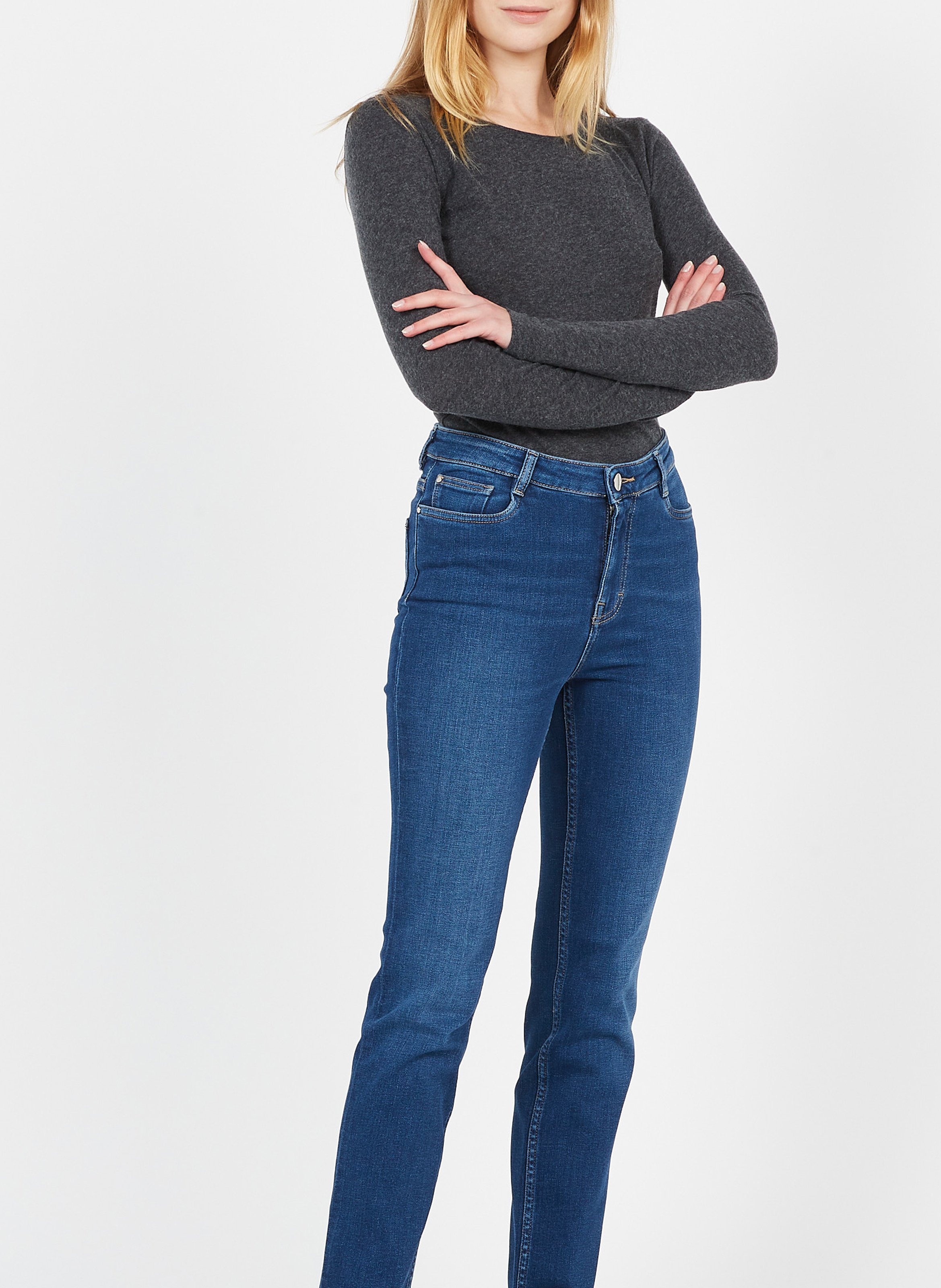 Tee-shirt col rond en coton et cachemire mélangé MAJESTIC FILATURES Gris