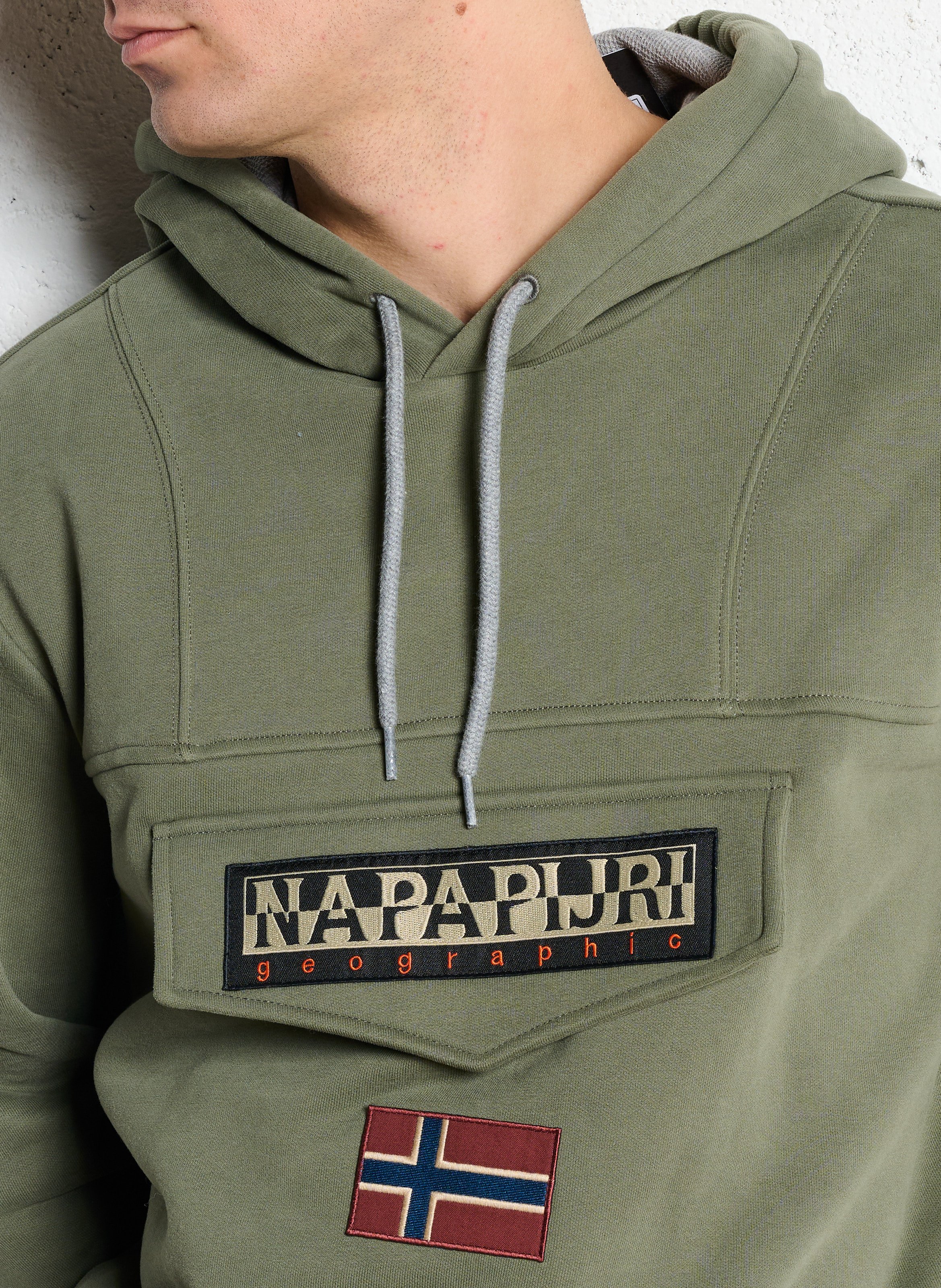 Sweat à capuche brodé en coton mélangé NAPAPIJRI Vert