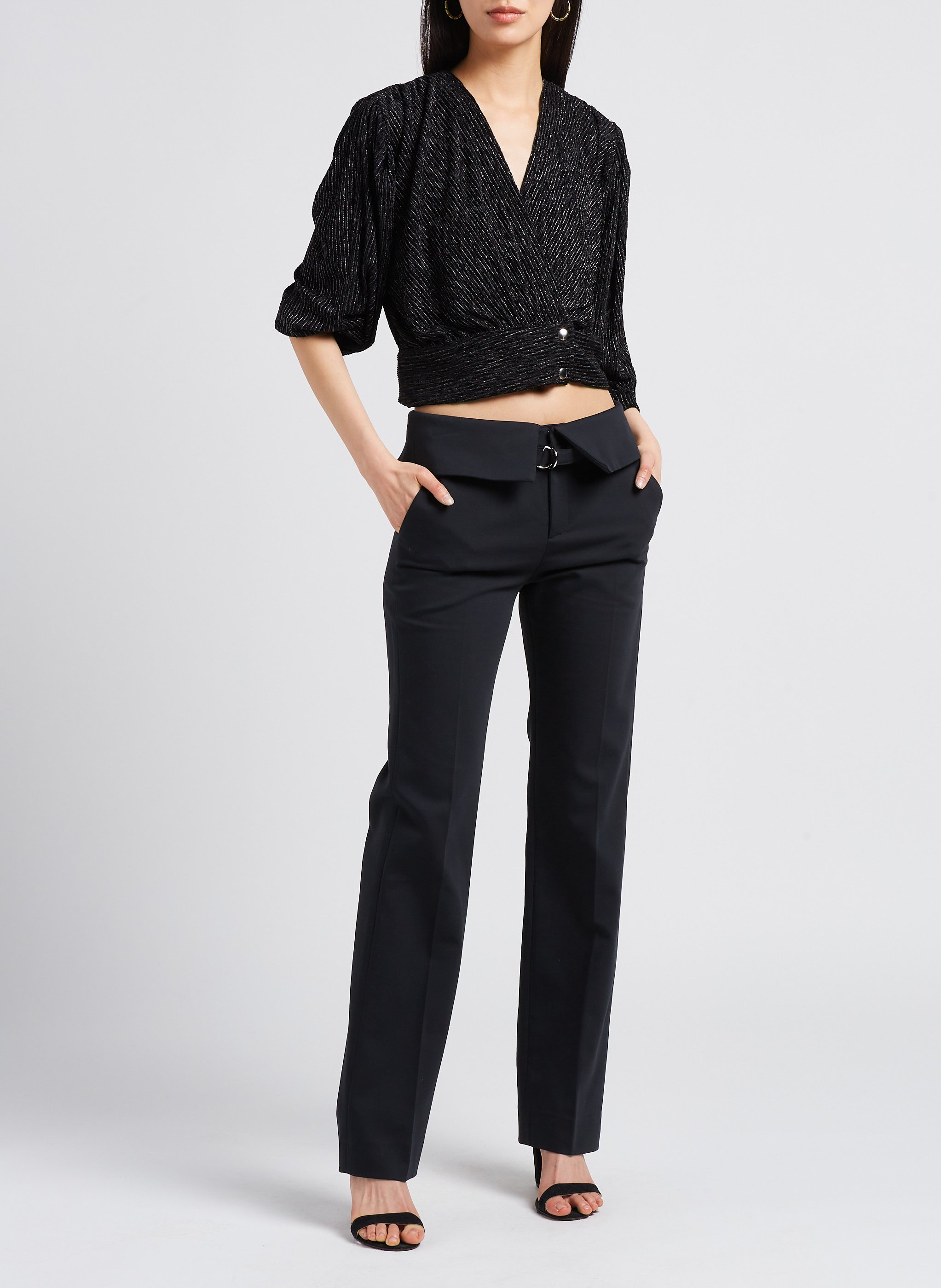 Top col V à rayures métallisées IRO Noir