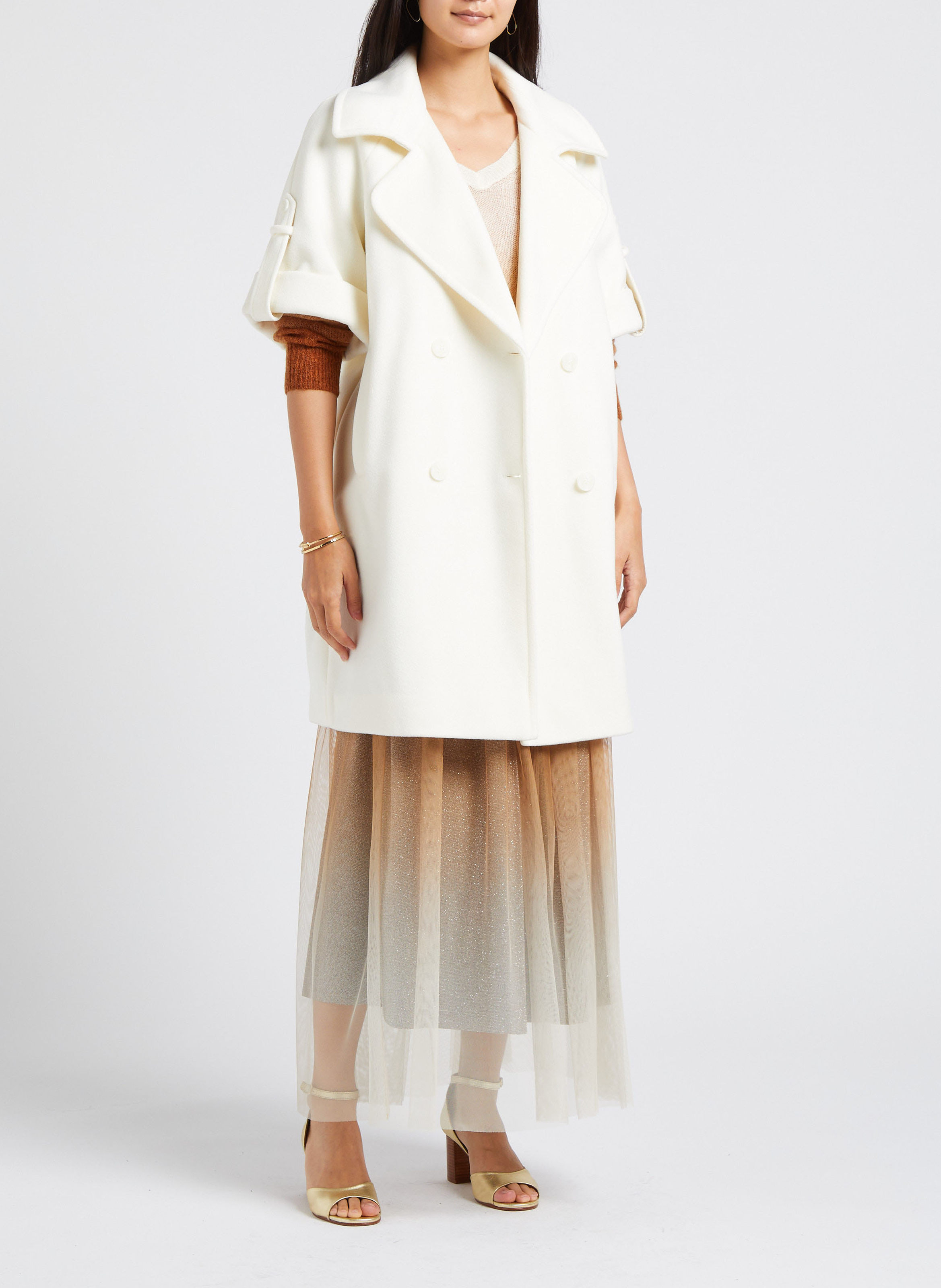 Pull col V en laine mélangée TWINSET Blanc