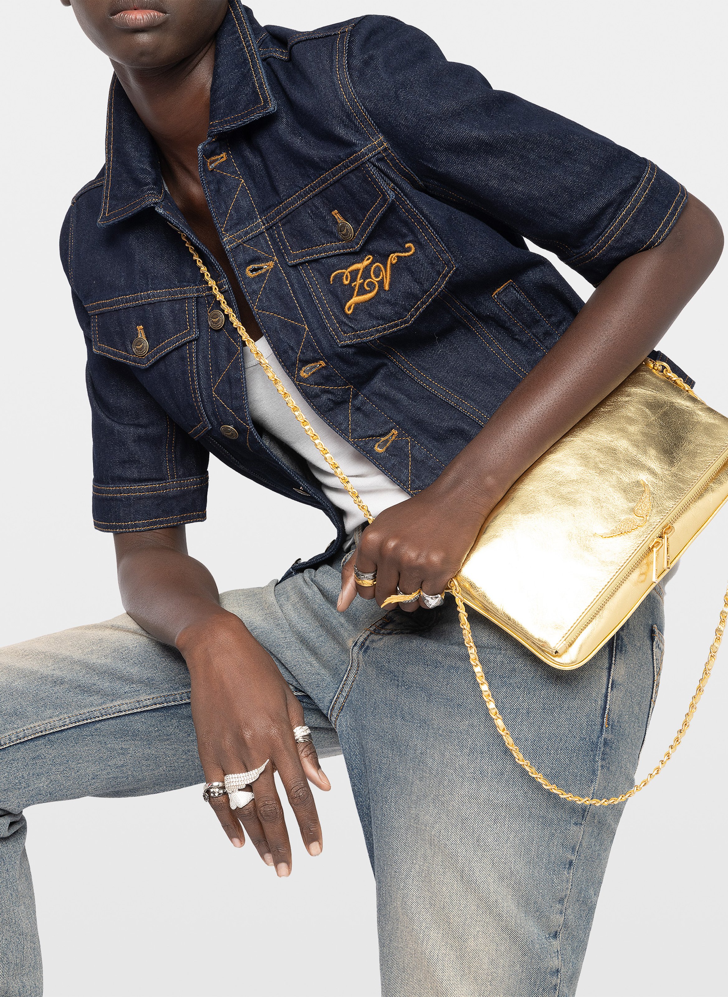 Metallic leather clutch ZADIG&VOLTAIRE Yellow