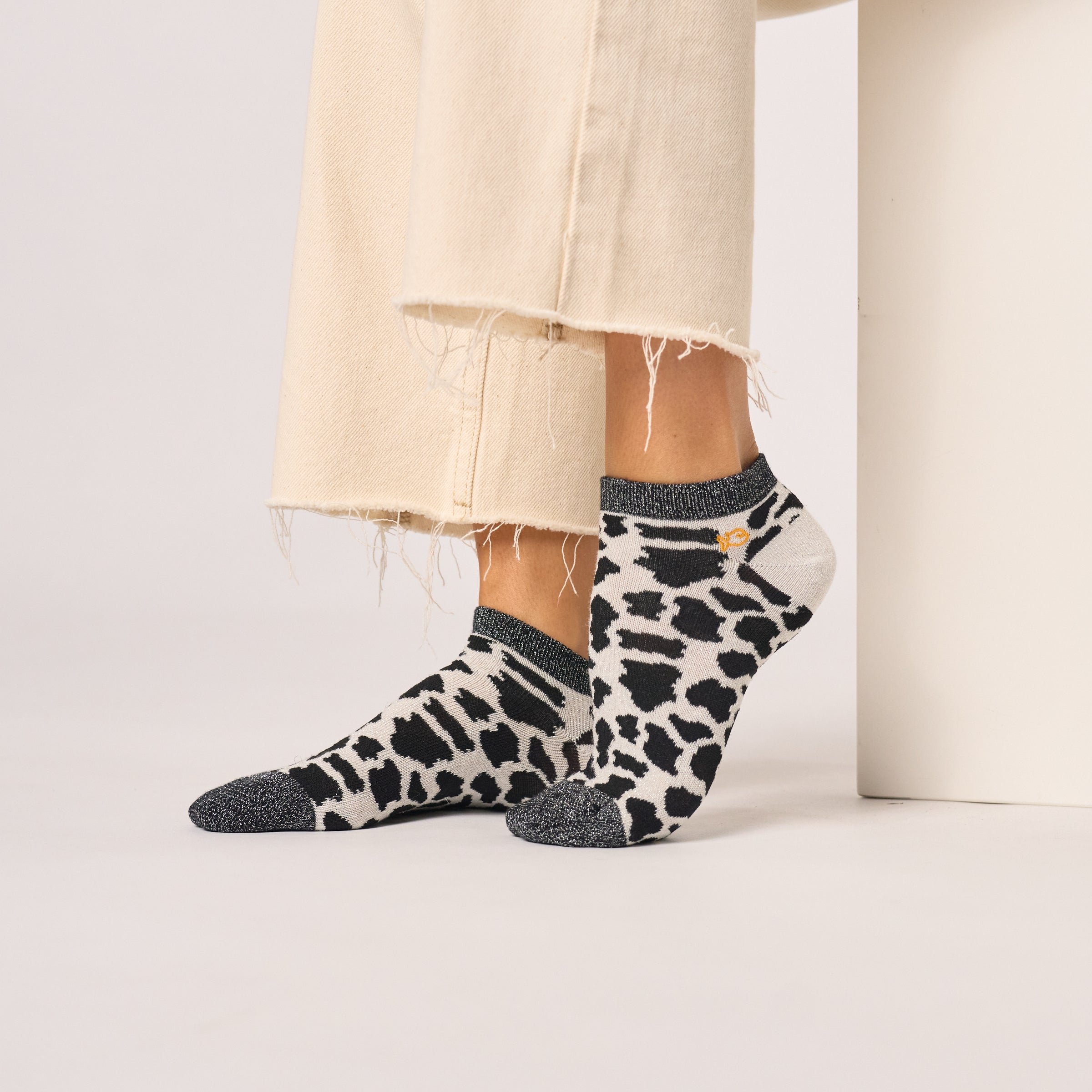 Combed cotton cow ankle socks BILLYBELT Black