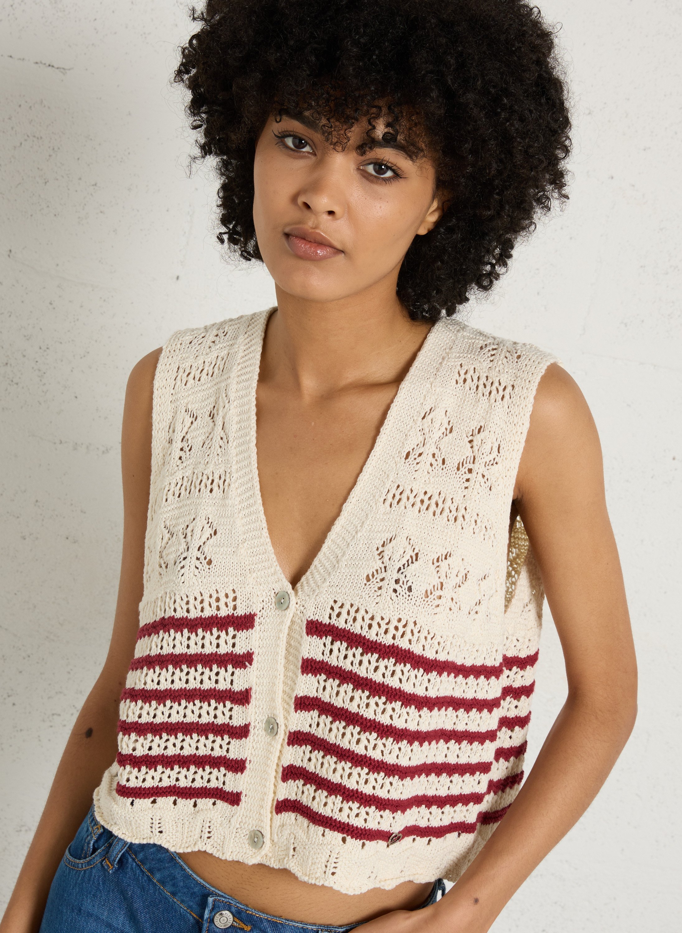 Oversized knit cotton blend vest PLEASE Beige