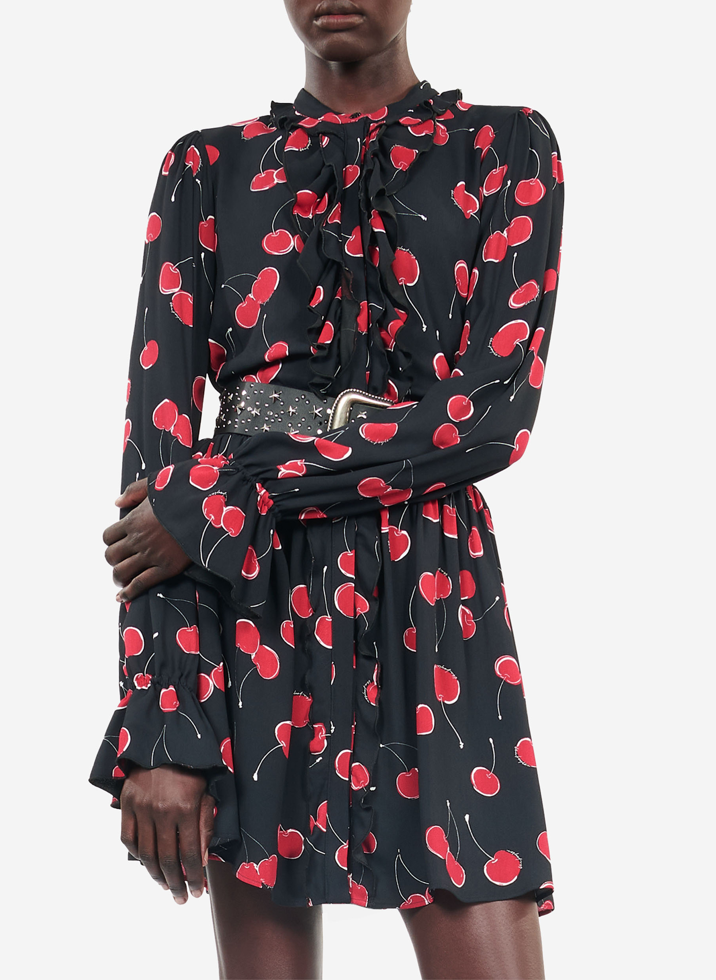 Korte jurk met ronde hals en kersenprint THE KOOPLES Zwart