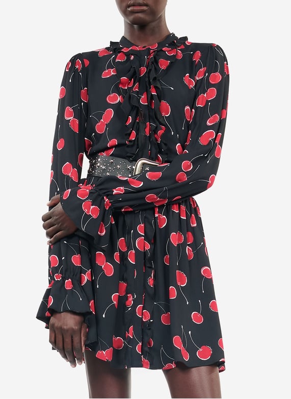 Short dress with round neckline and cherry print Black The kooples - Women | Place des Tendances Short dress with round neckline and cherry print Black The kooples - Women | Place des Tendances