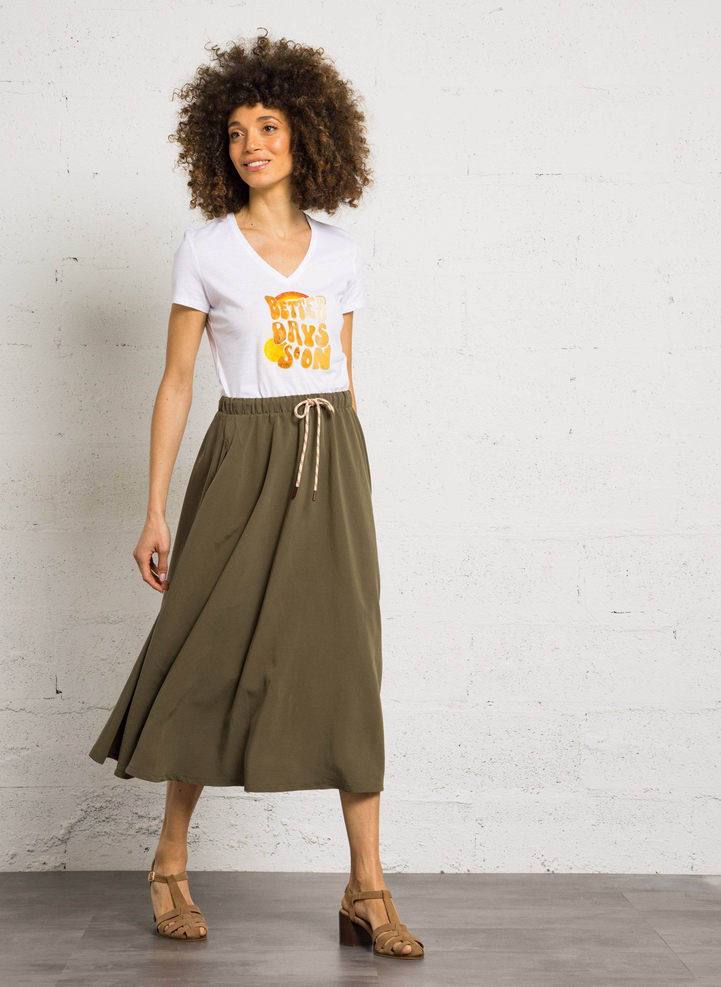 Tee-shirt col V sérigraphié PLEASE Blanc