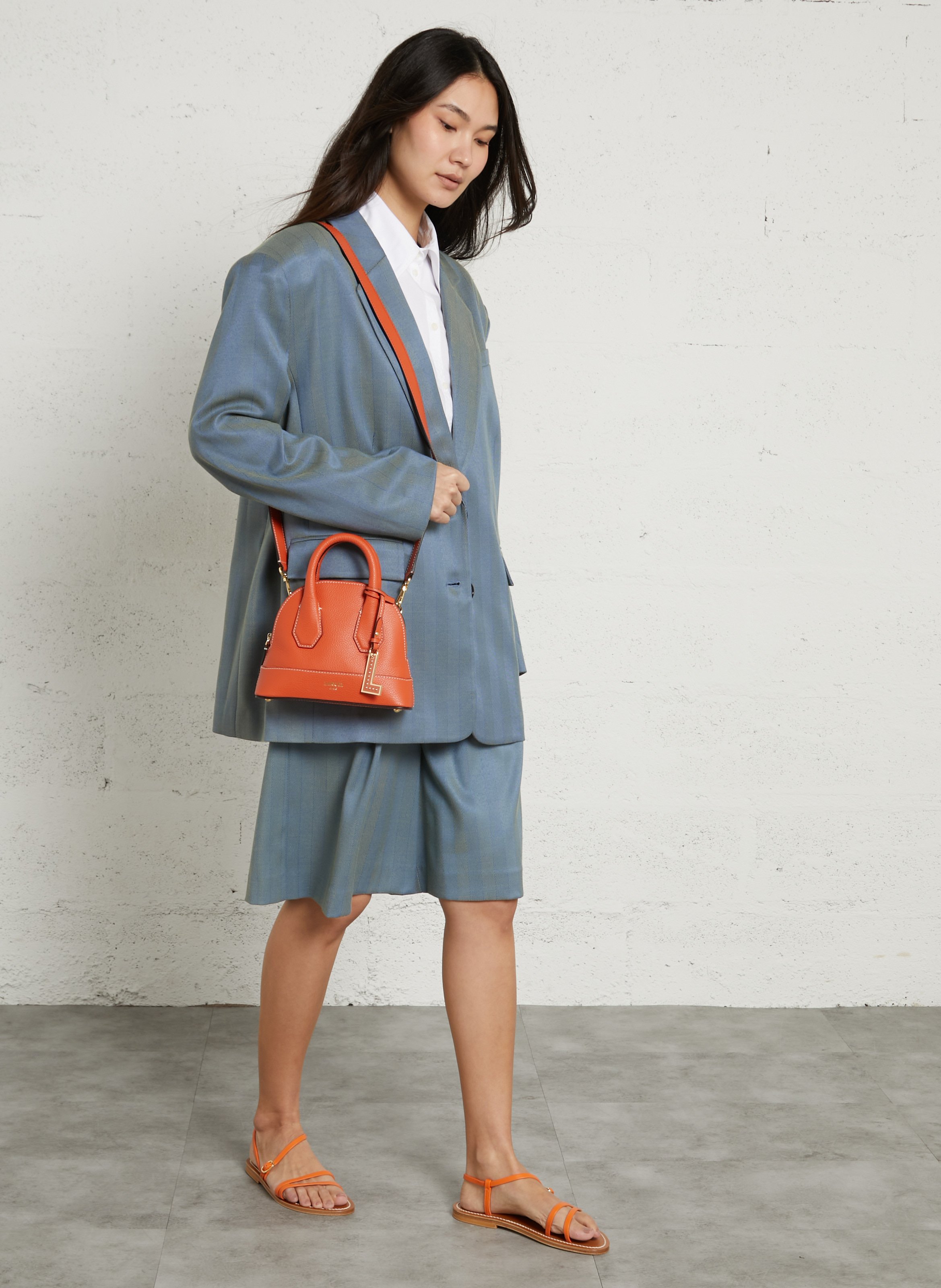 Mini sac bandoulière uni en cuir grainé Multicolore