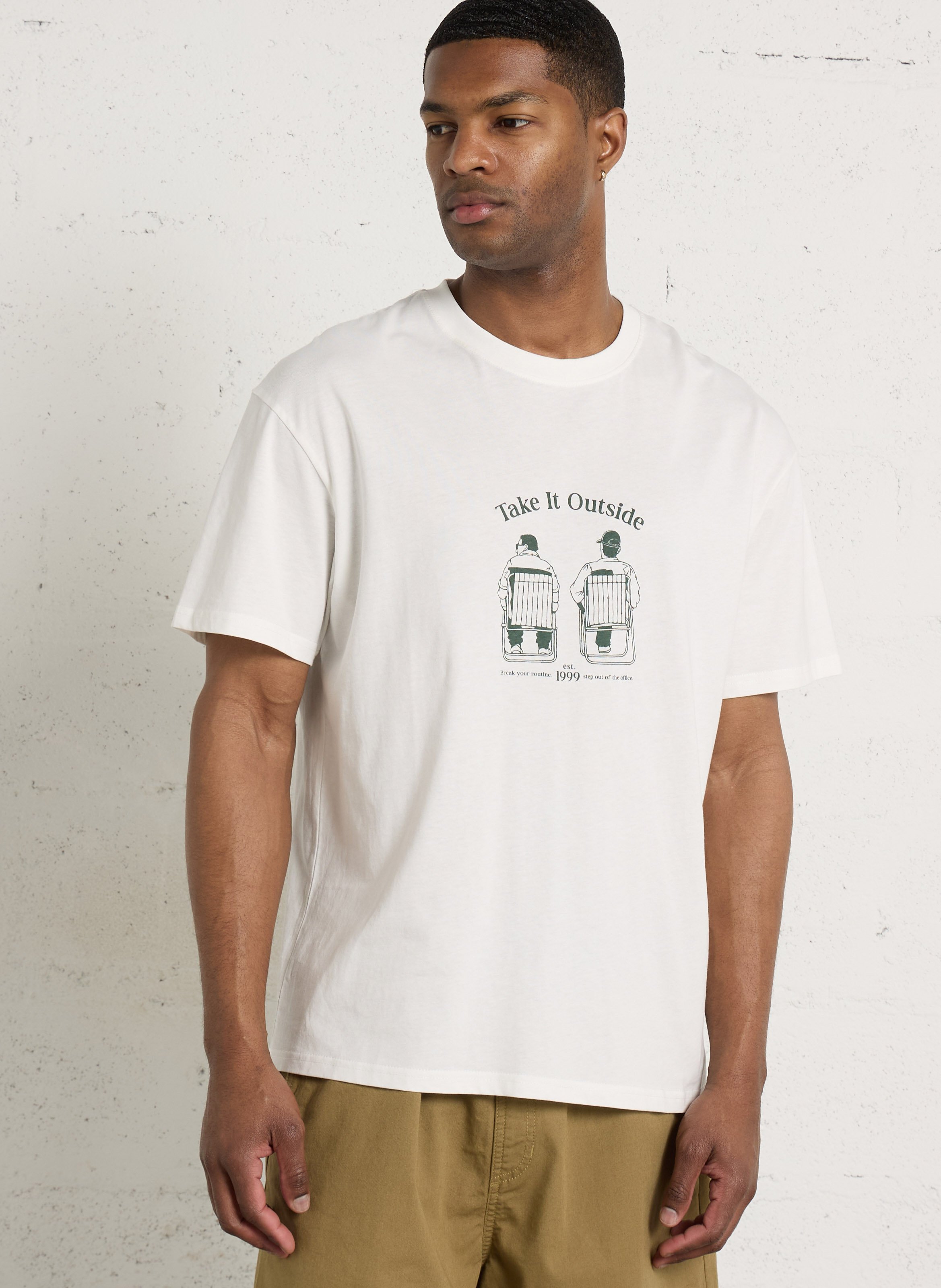 Oversized round neck t-shirt with print SOLID White