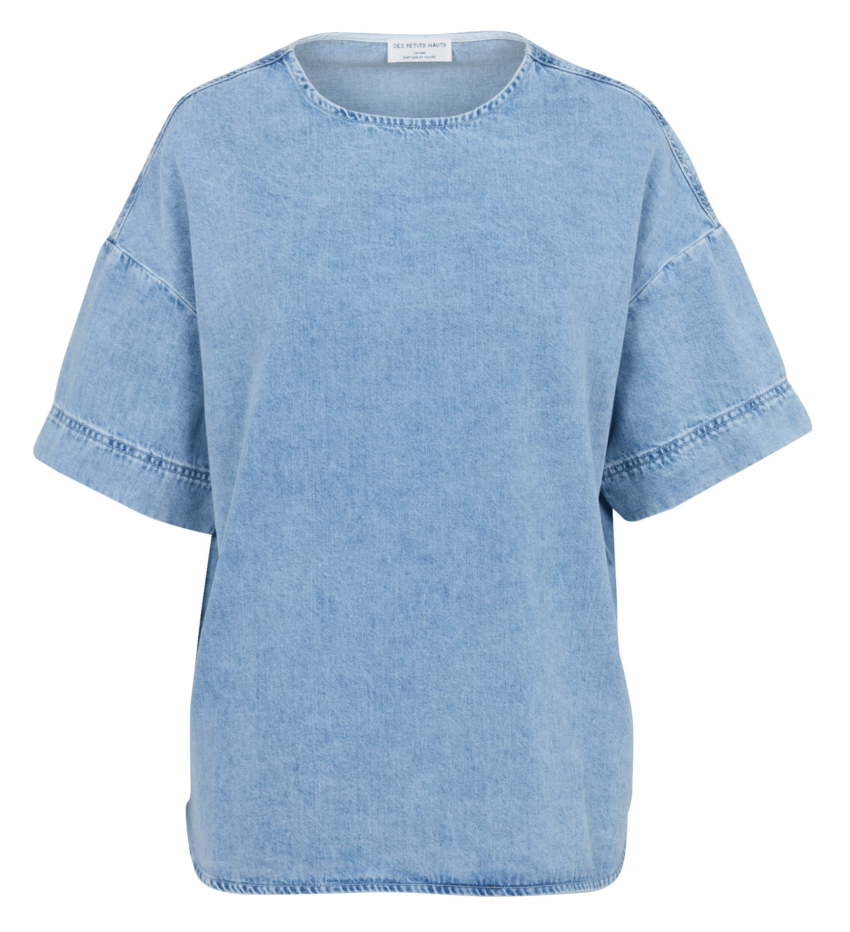 Oversized round neck denim t-shirt DES PETITS HAUTS Blue
