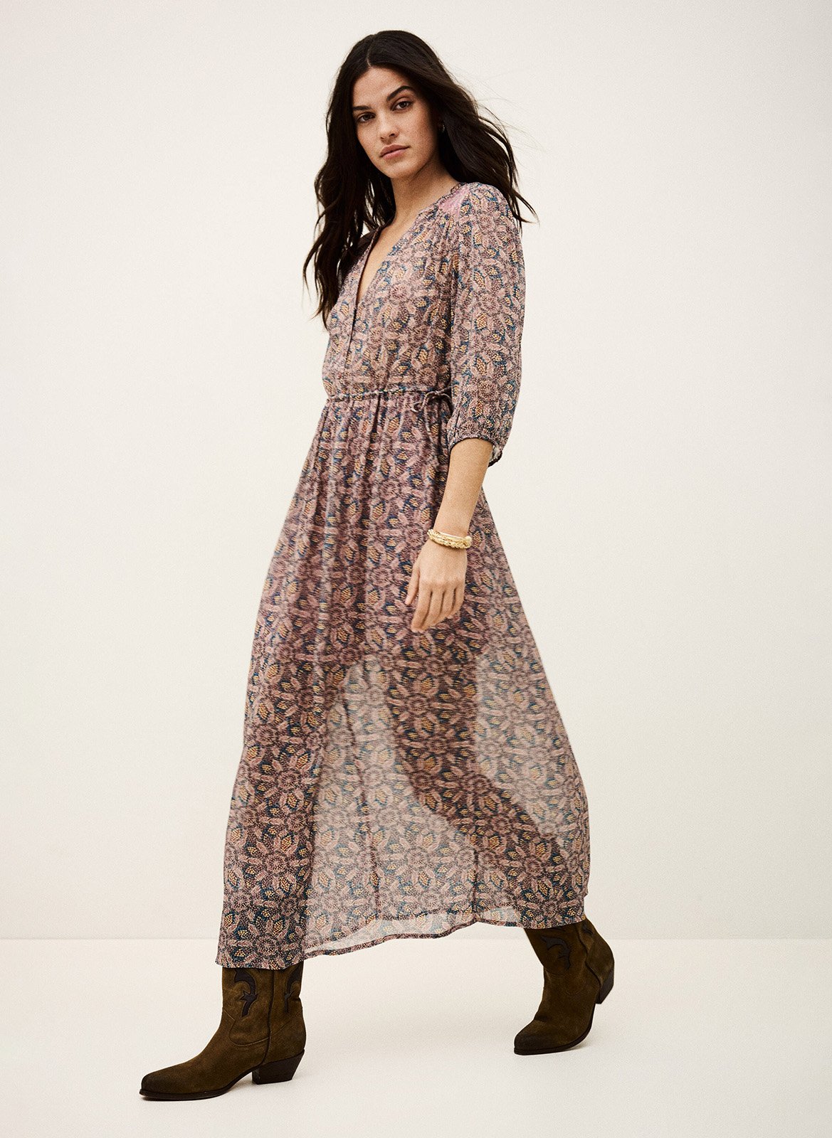 Halflange jurk met V-hals en print BA&SH Blauw