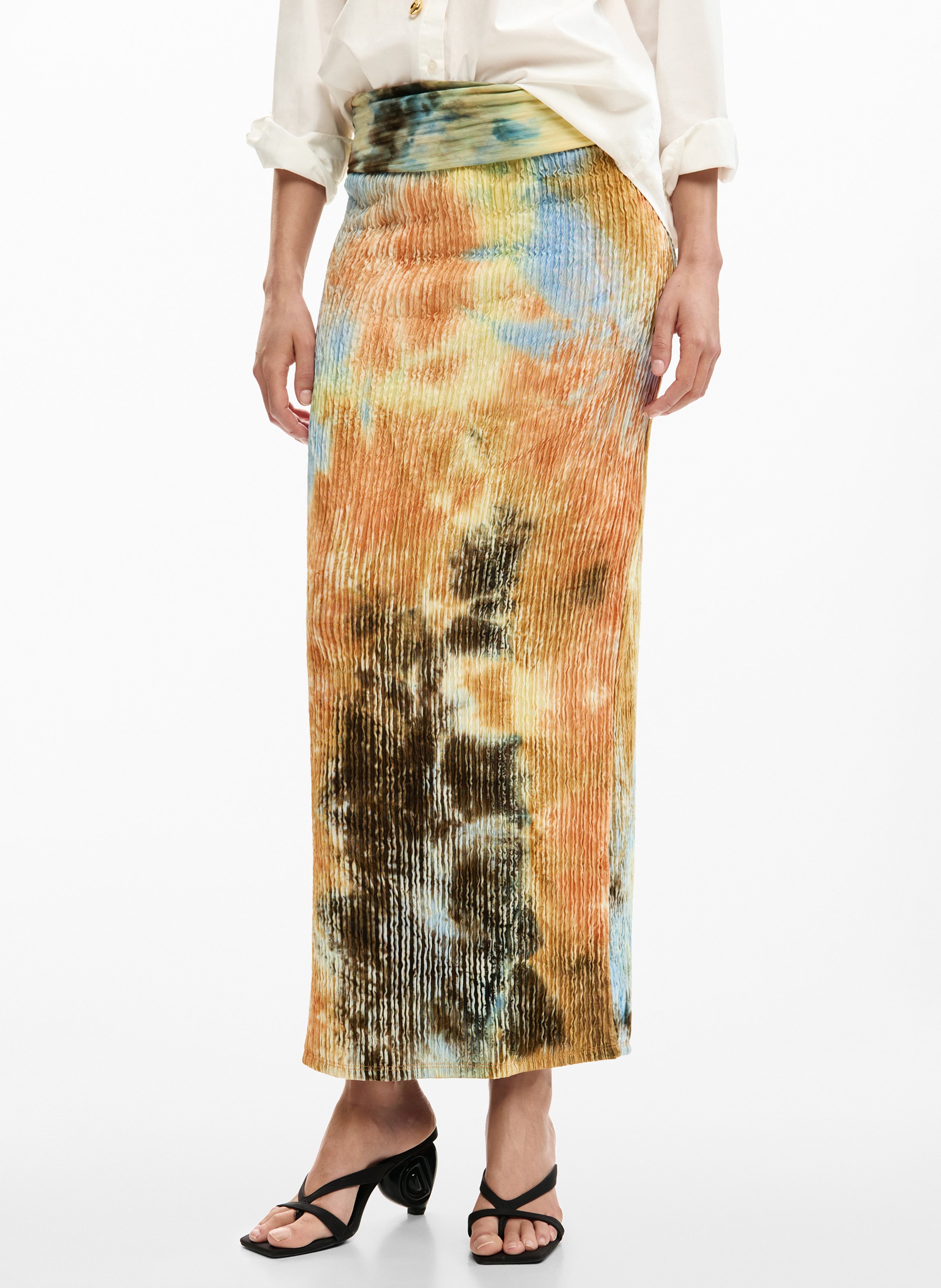 Fitted printed long skirt DESIGUAL Brown