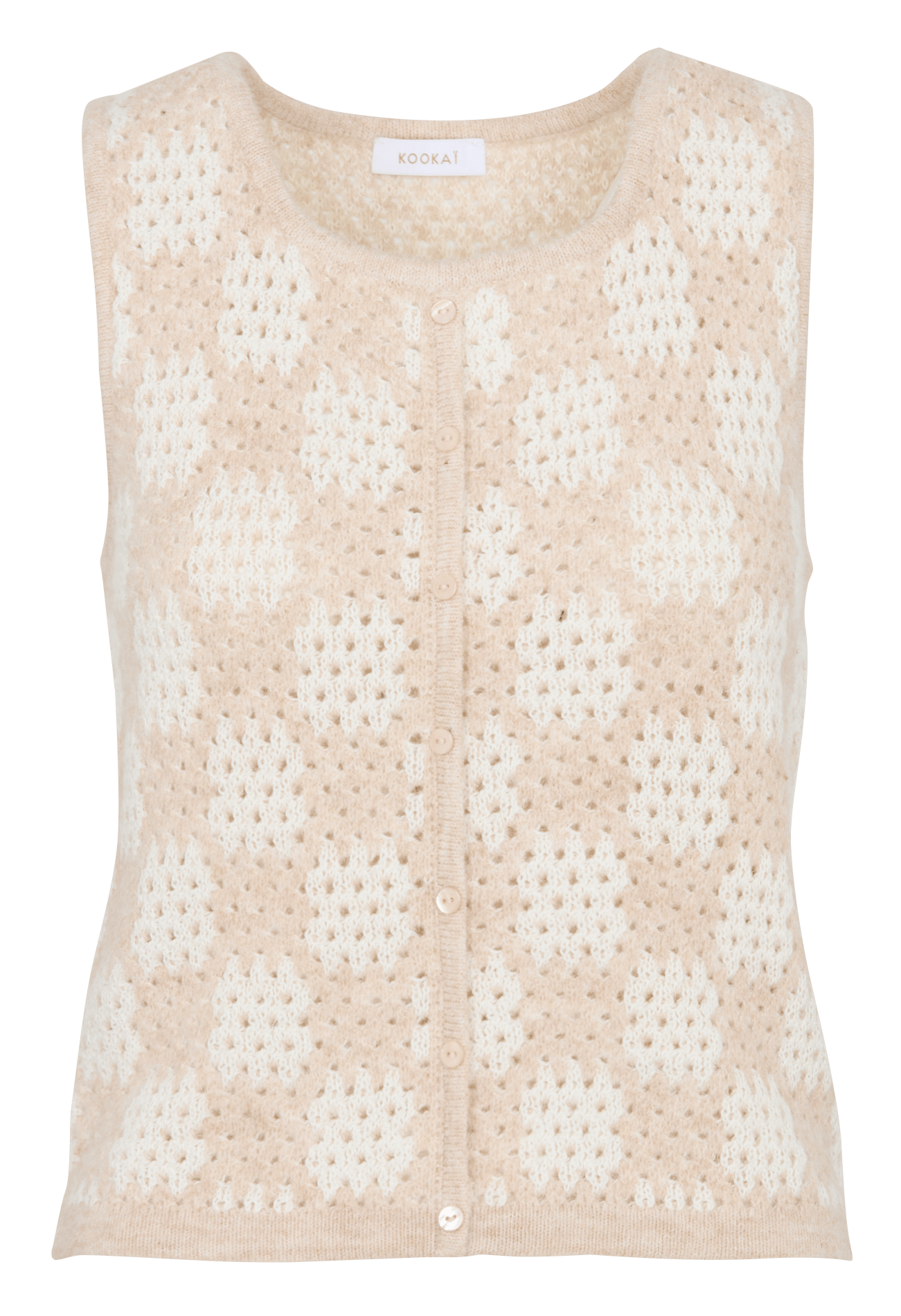 Ärmellose Strickweste mit Rundhalsausschnitt und Lochmuster KOOKAI Beige