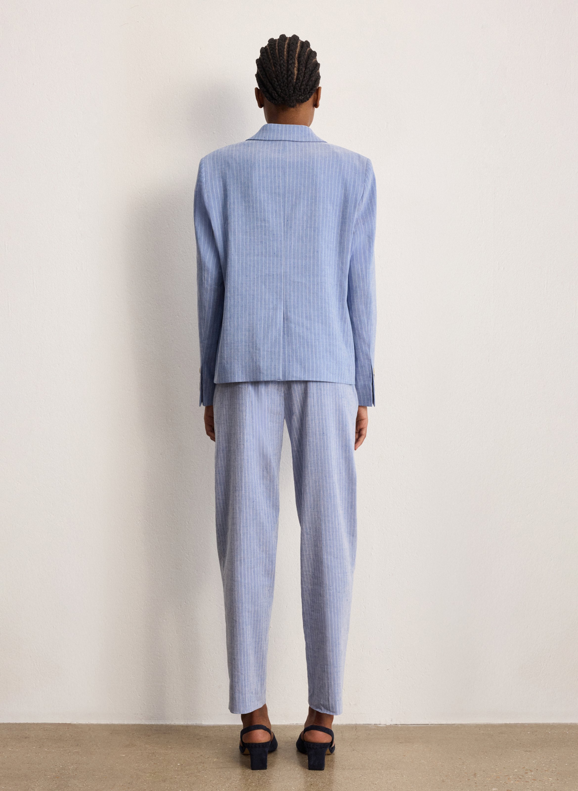 Veste col tailleur en lin mélangé PABLO Bleu