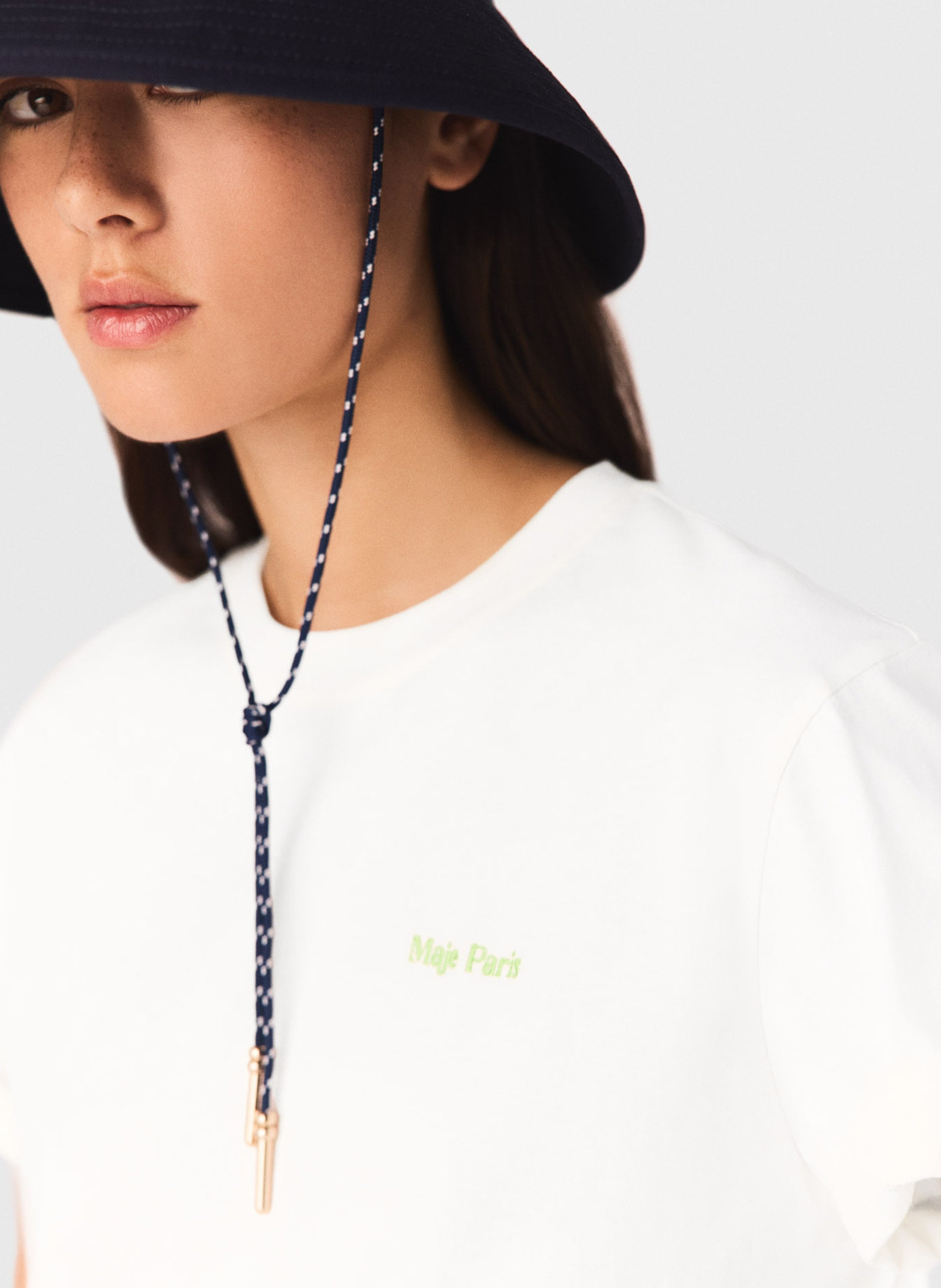 Tee-shirt droit à logo brodé en coton MAJE Blanc