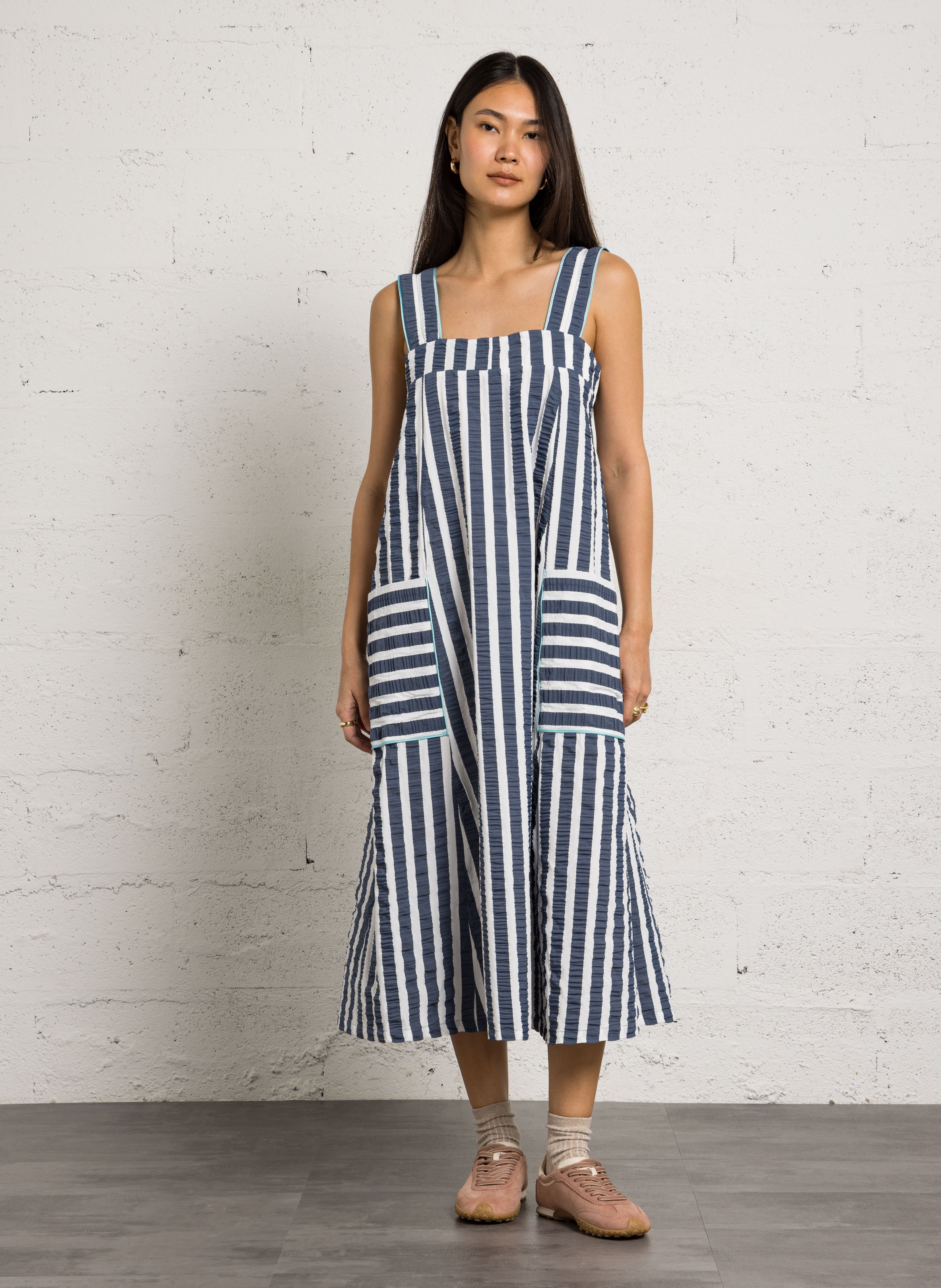 Gerade geschnittenes Midikleid aus Leinen DR BLOOM Blau