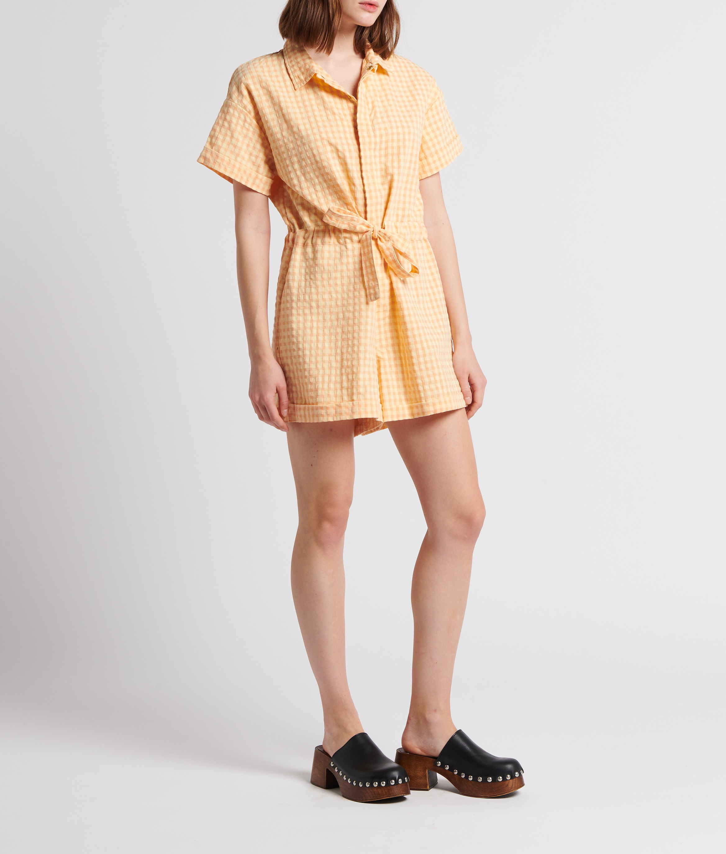 Short printed jumpsuit in blended organic cotton RITA ROW Orange