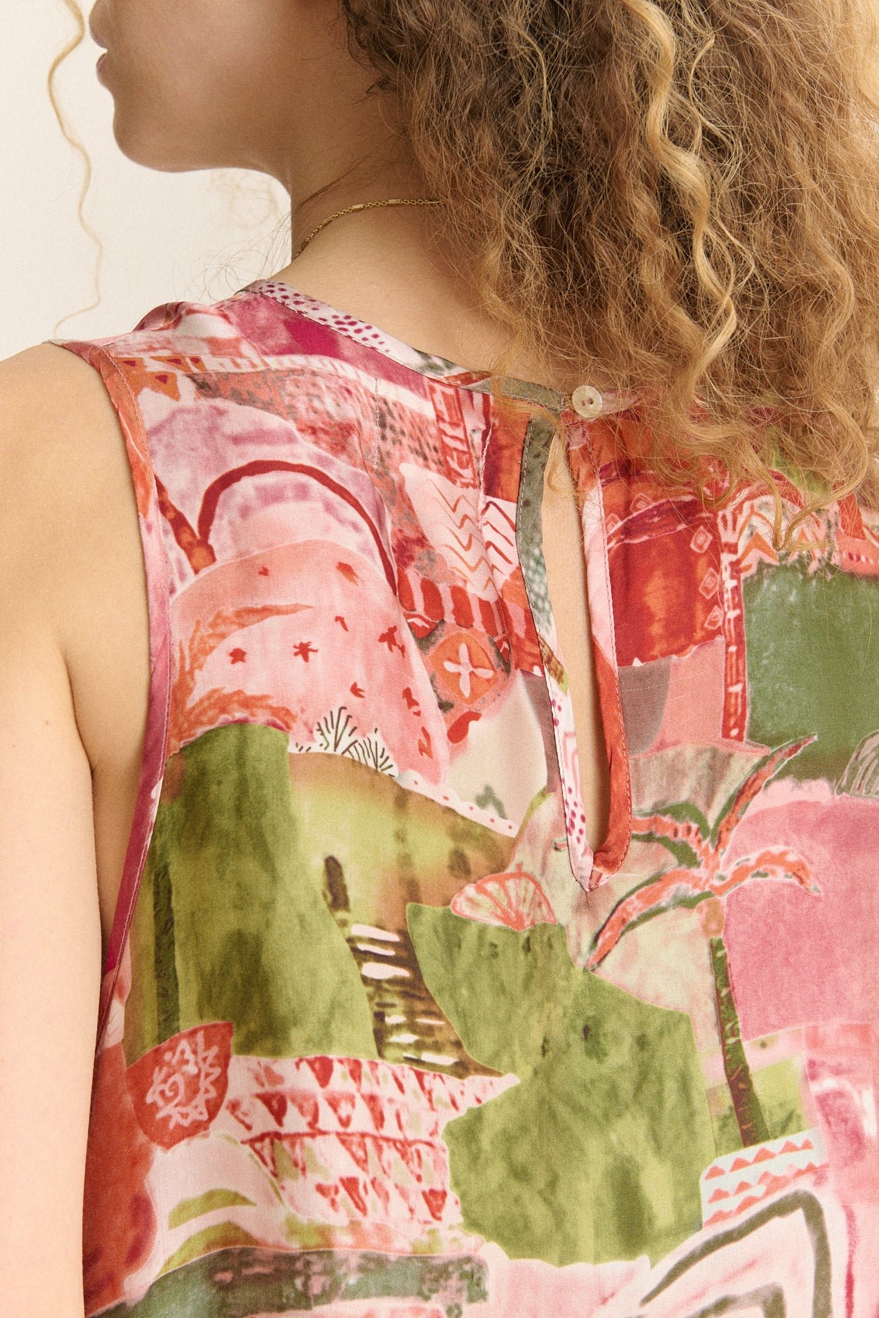 Robe midi sans manches imprimée GARANCE PARIS Rose