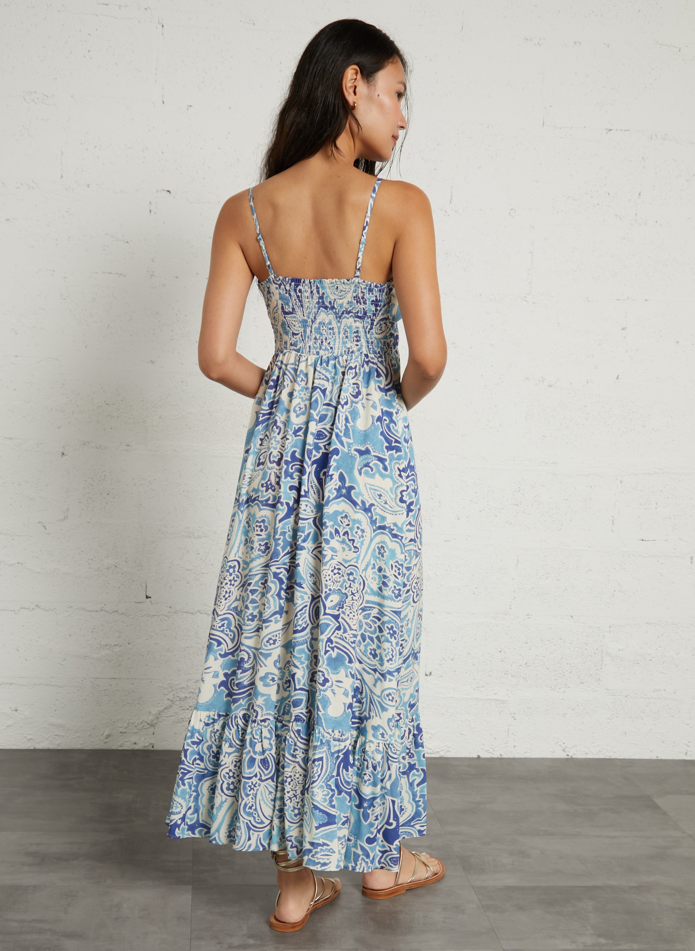 robe longue col V  SUD EXPRESS Bleu