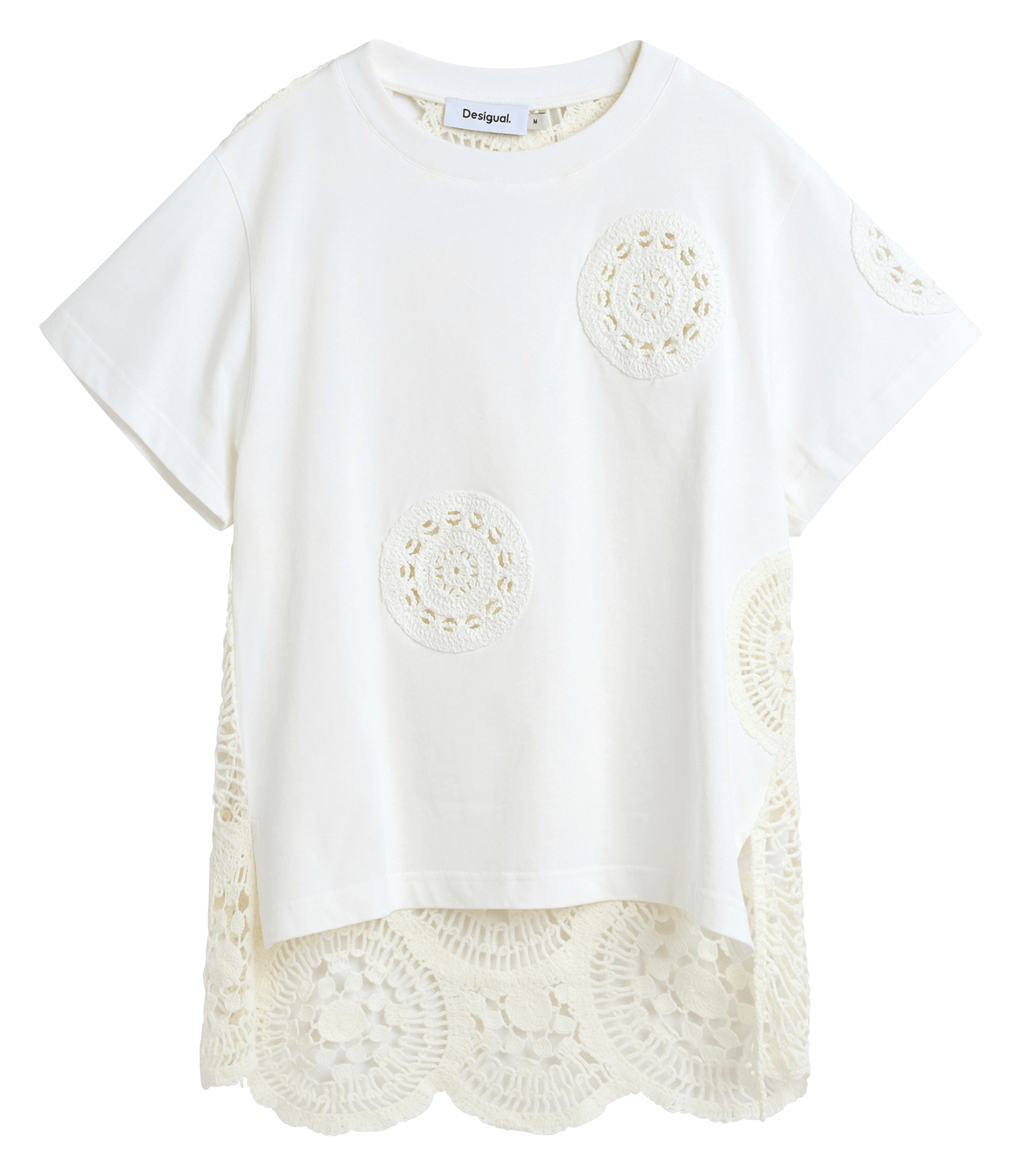 Straight fit round neck t-shirt in embroidered blended cotton DESIGUAL White