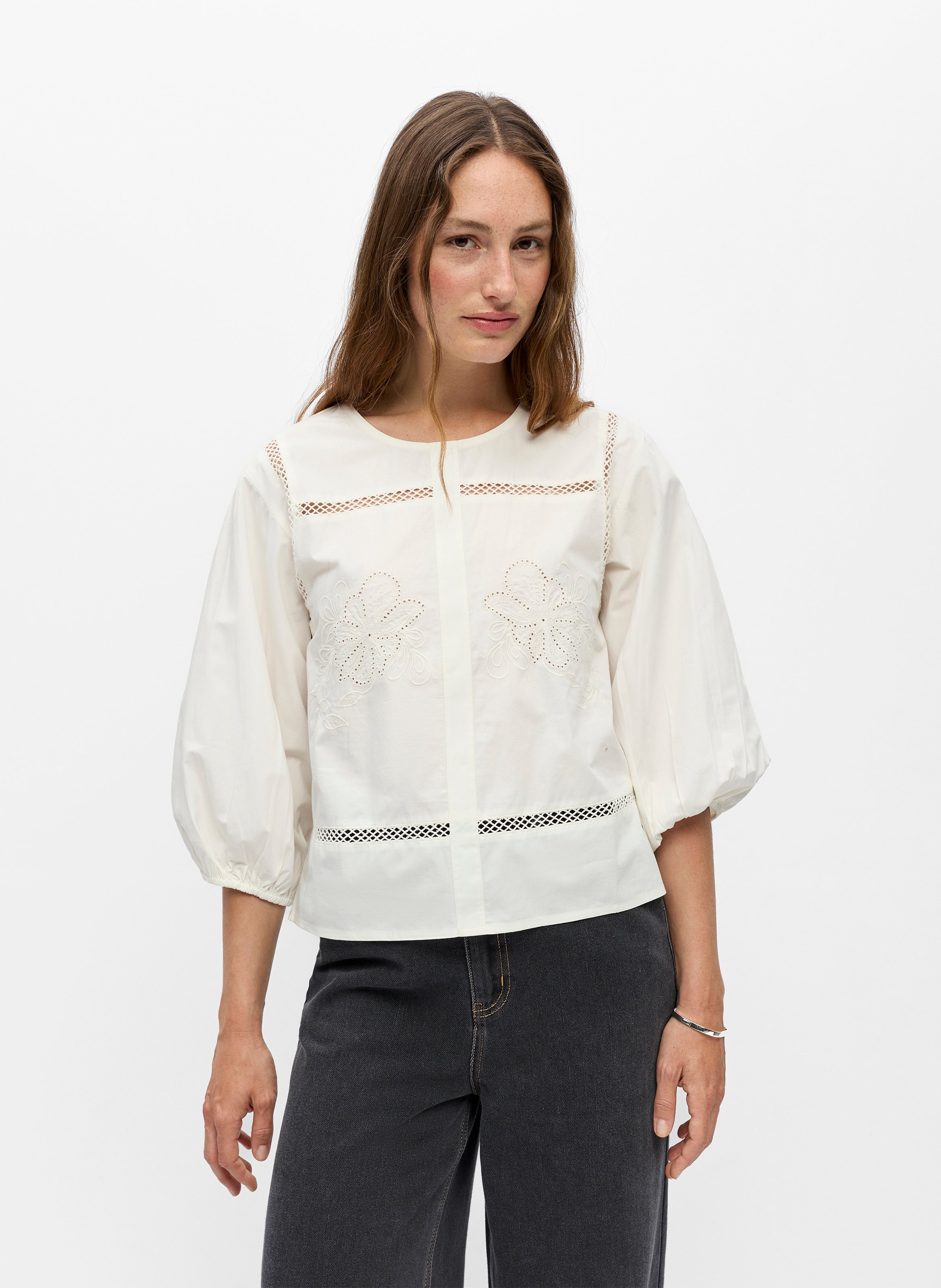 Blouse oversize col rond en coton OBJECT Beige