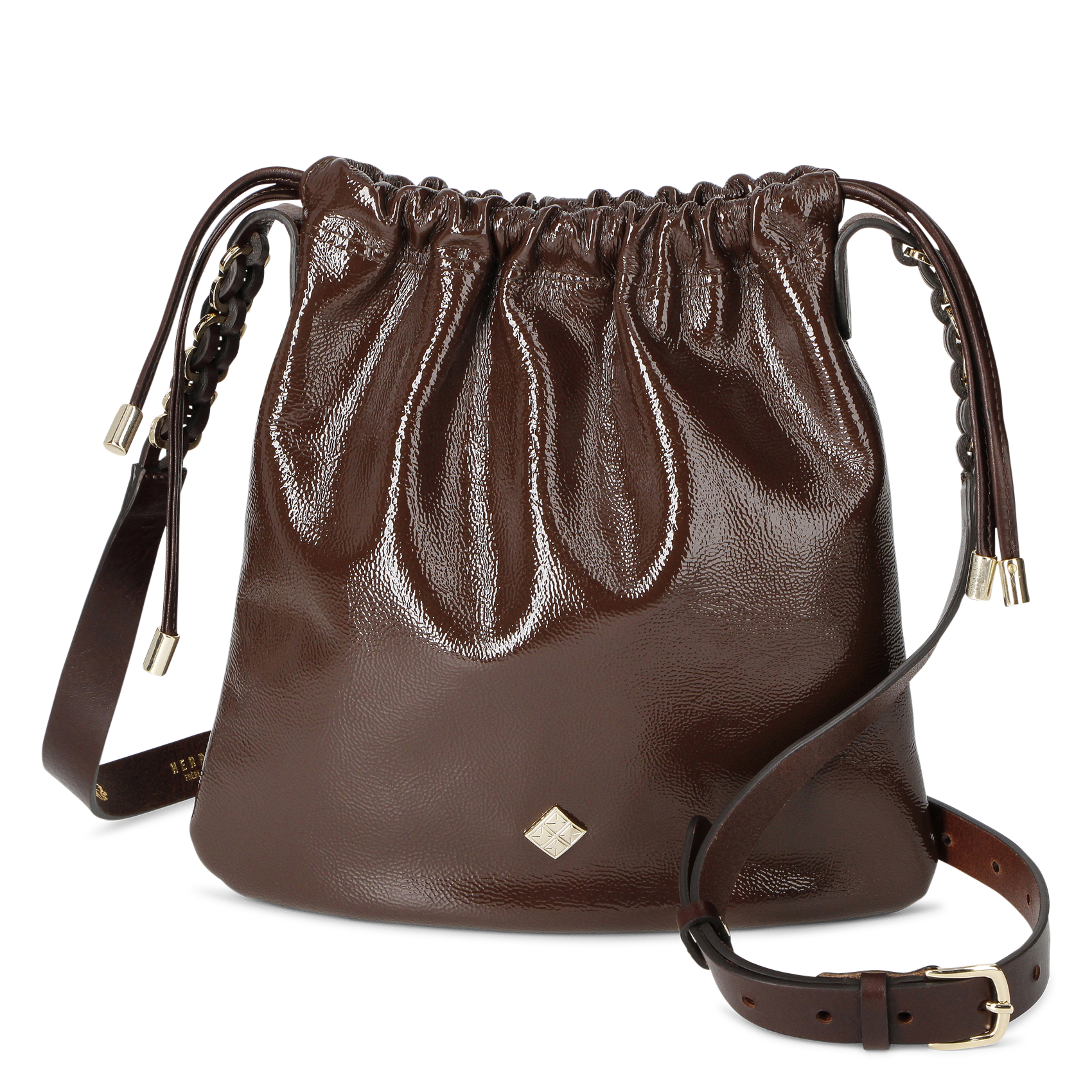 Sac bandoulière en cuir vernis HERBERT FRERE SOEUR Marron