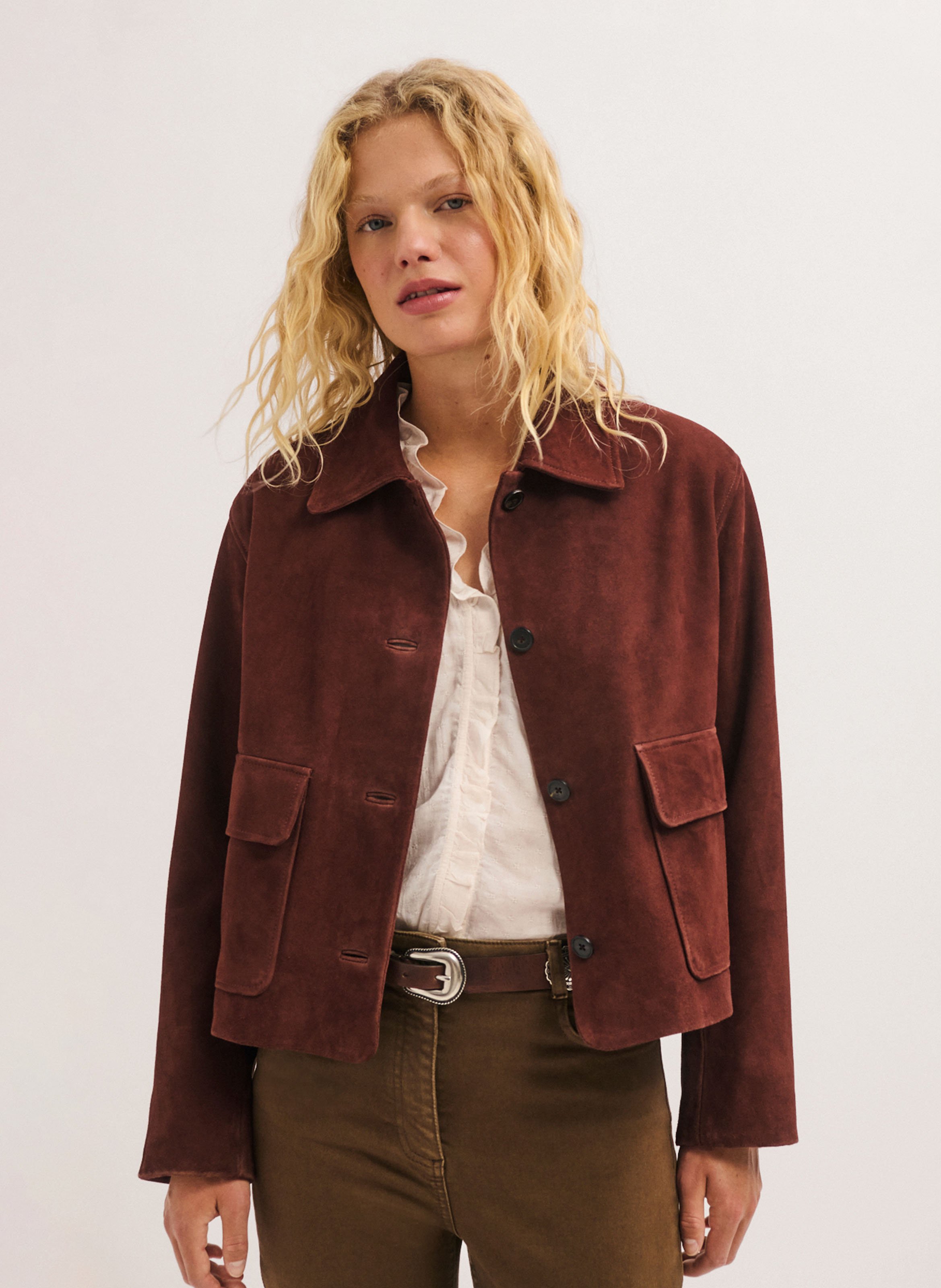 Oversized jas met klassieke kraag van suède leer PABLO Rood