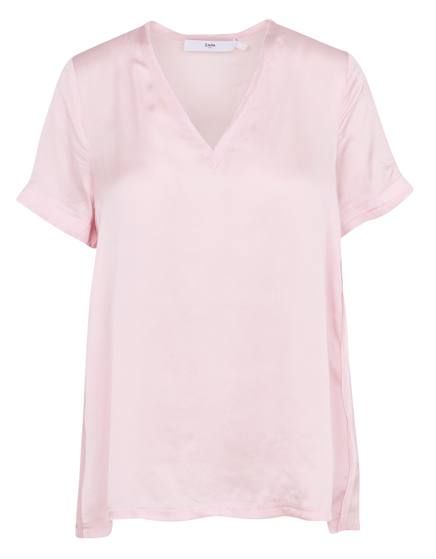 Recht T-shirt met V-hals in soepelvallende stof ZAPA Roze