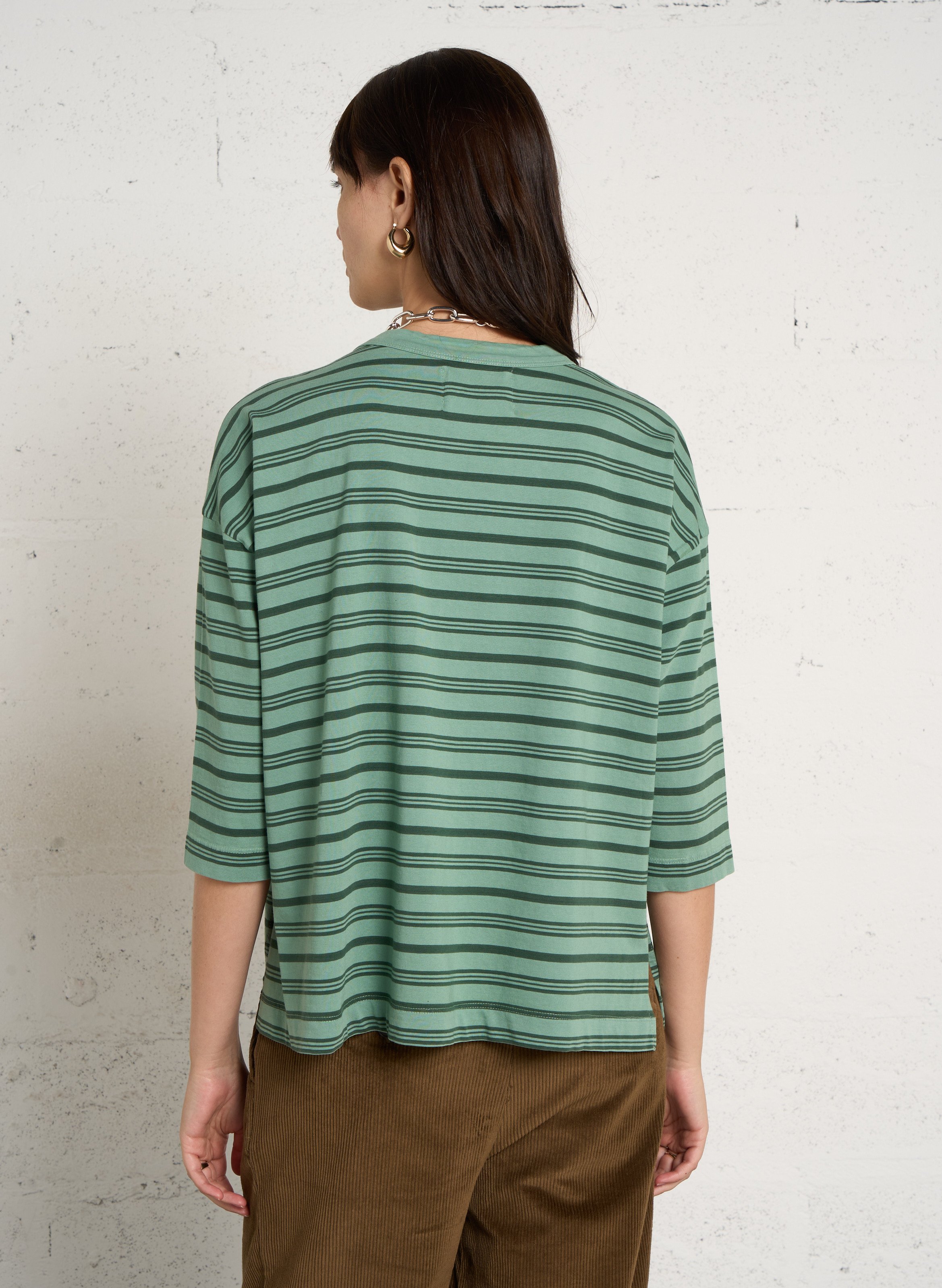 Gestreept oversized T-shirt met 3/4-mouwen LEON & HARPER Groen