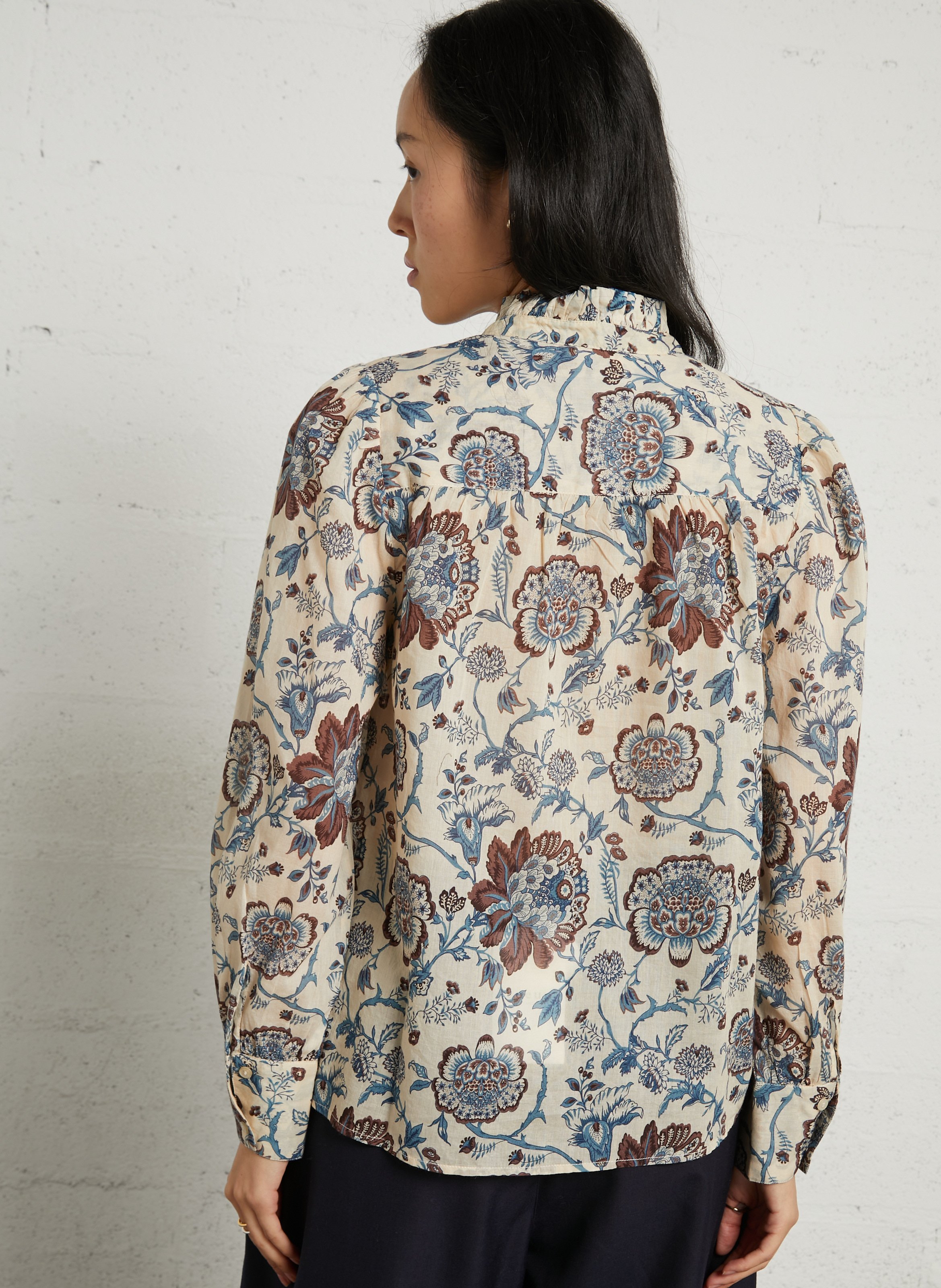 Chemise droite à col volants imprimée en coton PETITE MENDIGOTE Beige