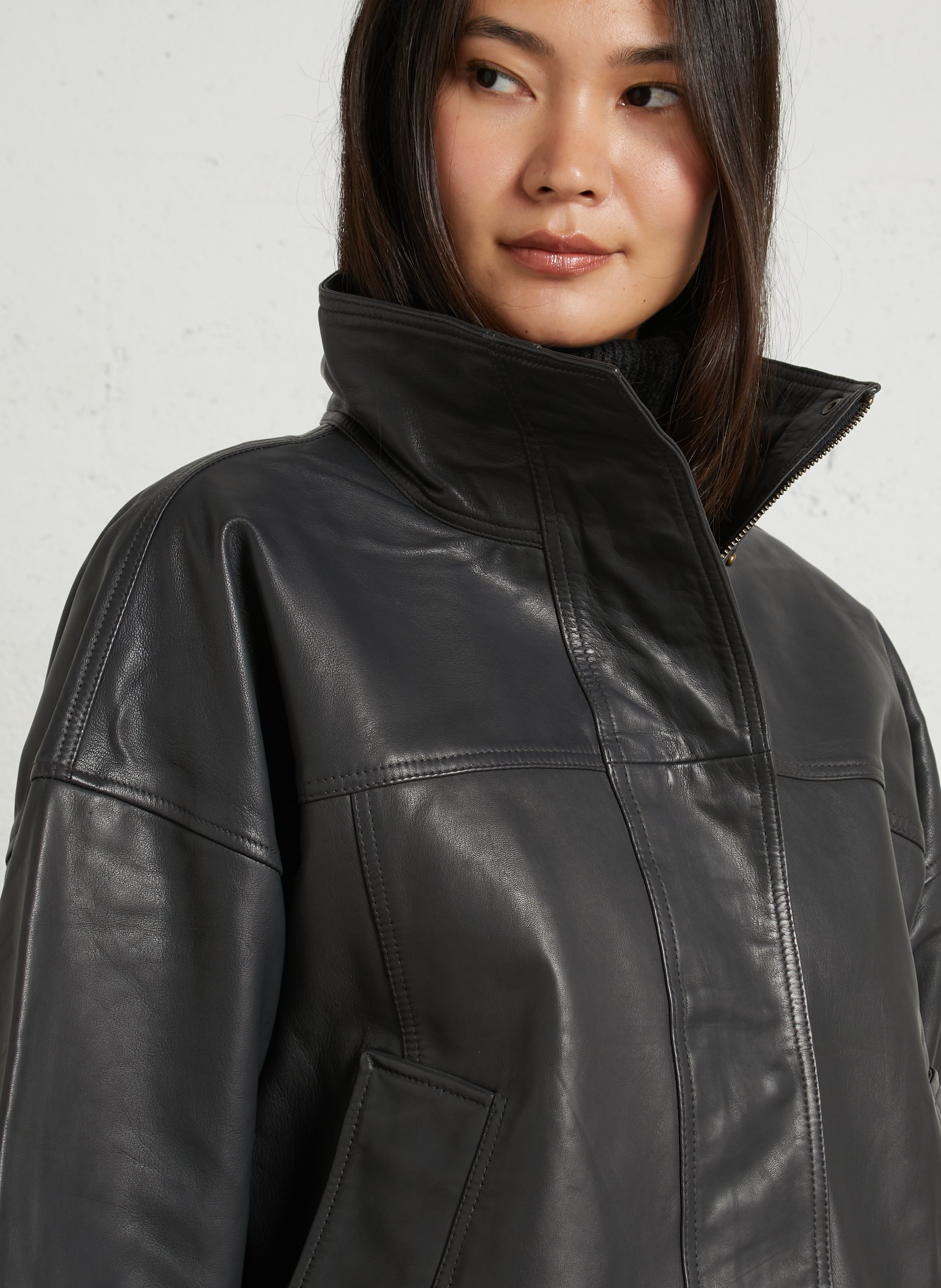 Lederjacke mit weitem Stehkragen BELLEPIECE Grau