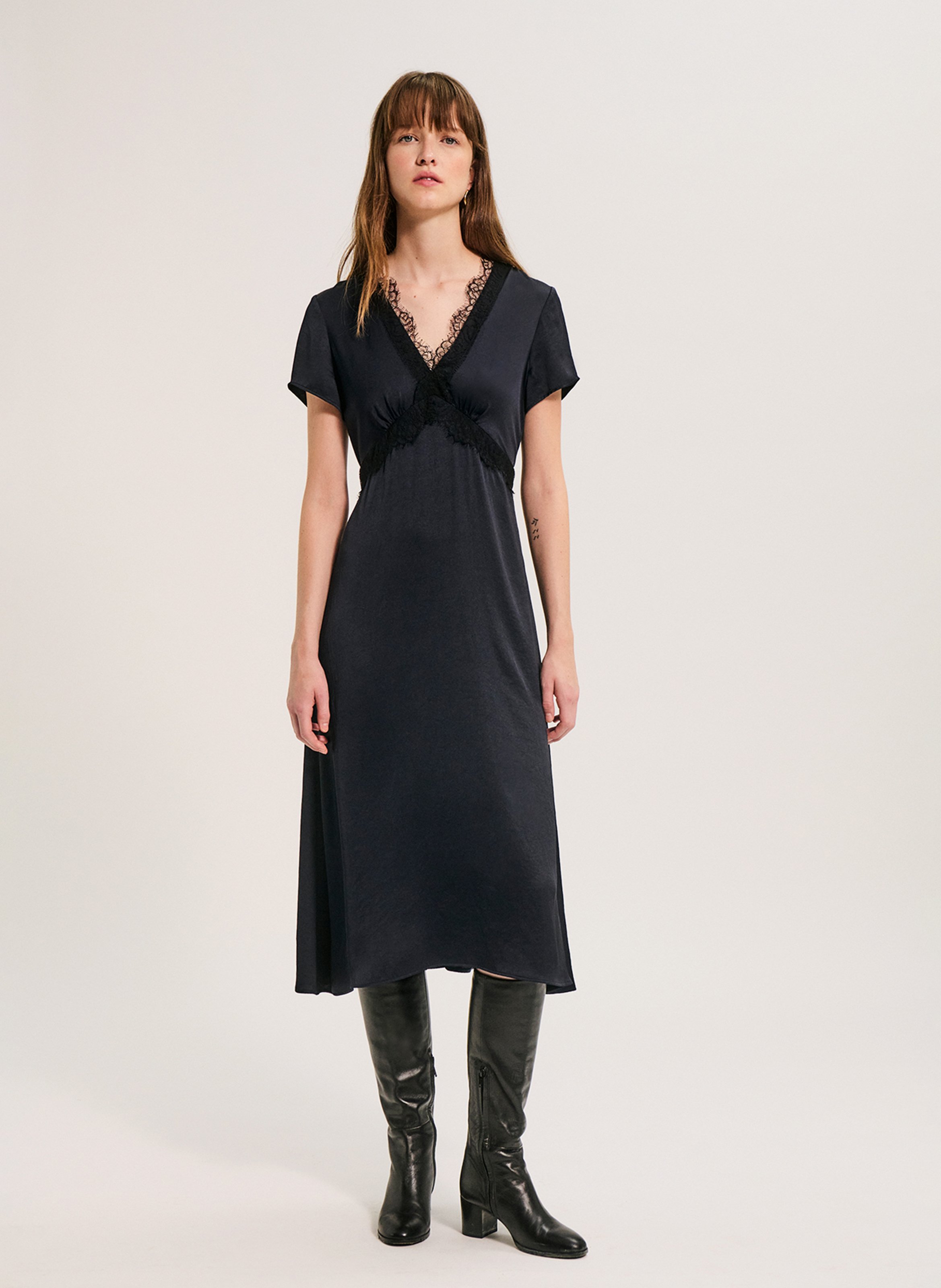 Robe midi encolure V  PABLO Bleu