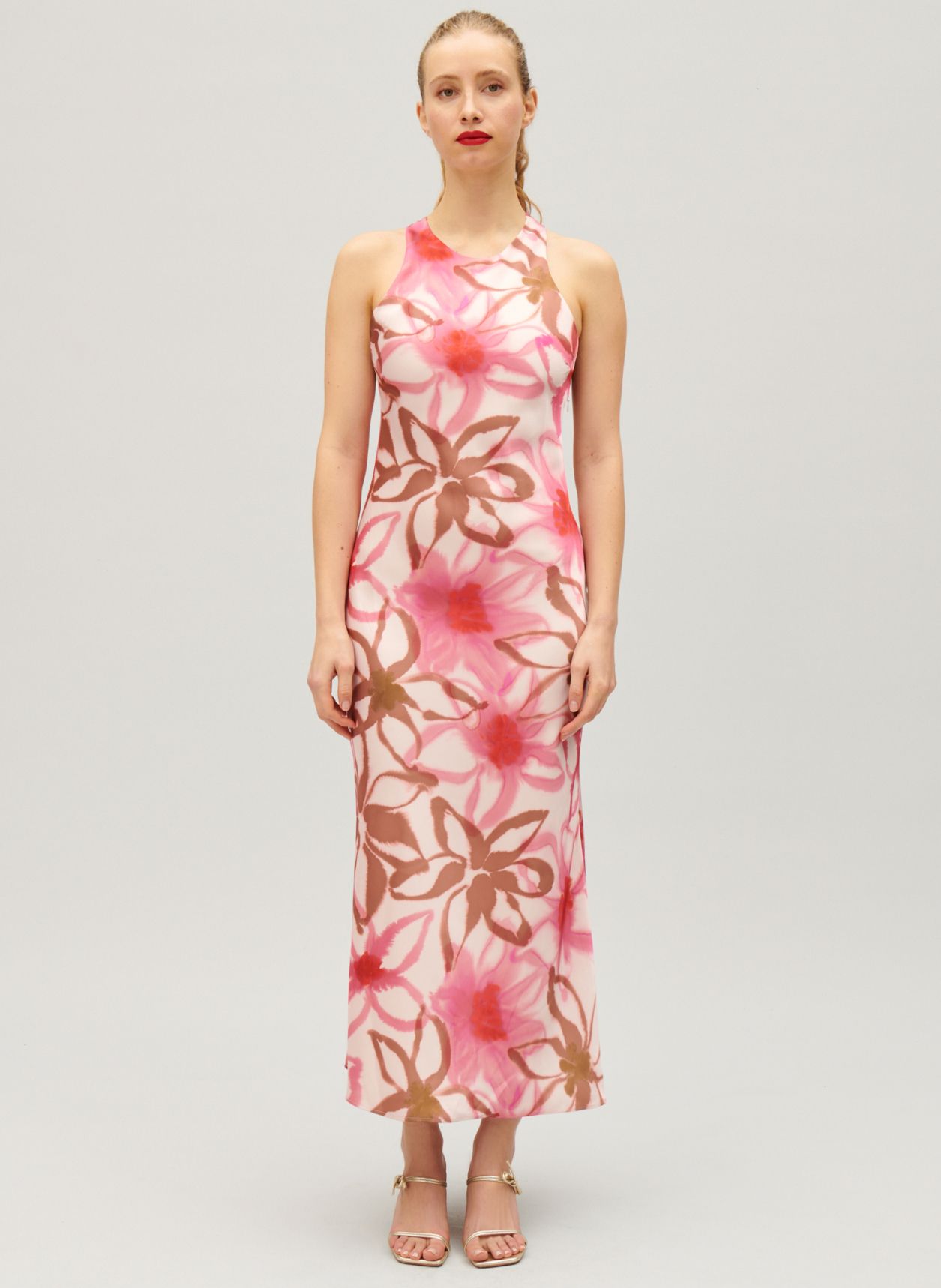 Robe Longue Ajust e Satin e Print Fonce Claudie Pierlot Femme