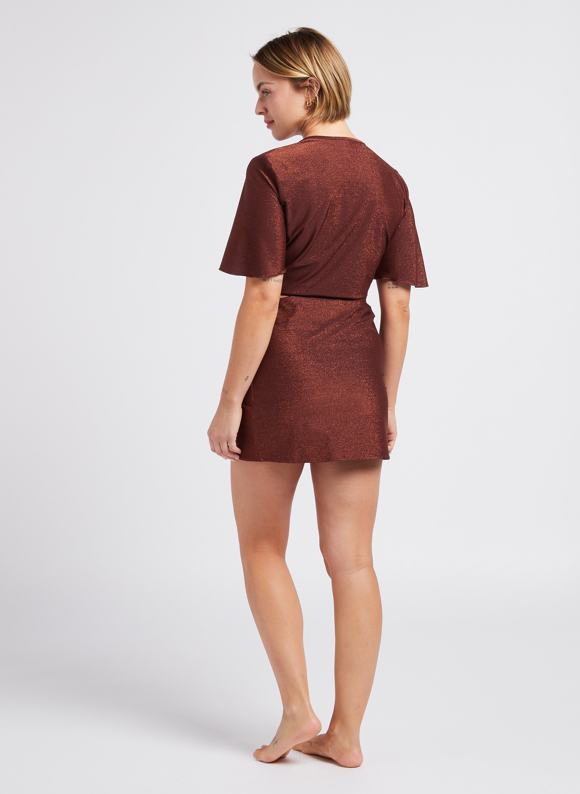 Short low-rise skirt with metallic threads LA NOUVELLE Golden