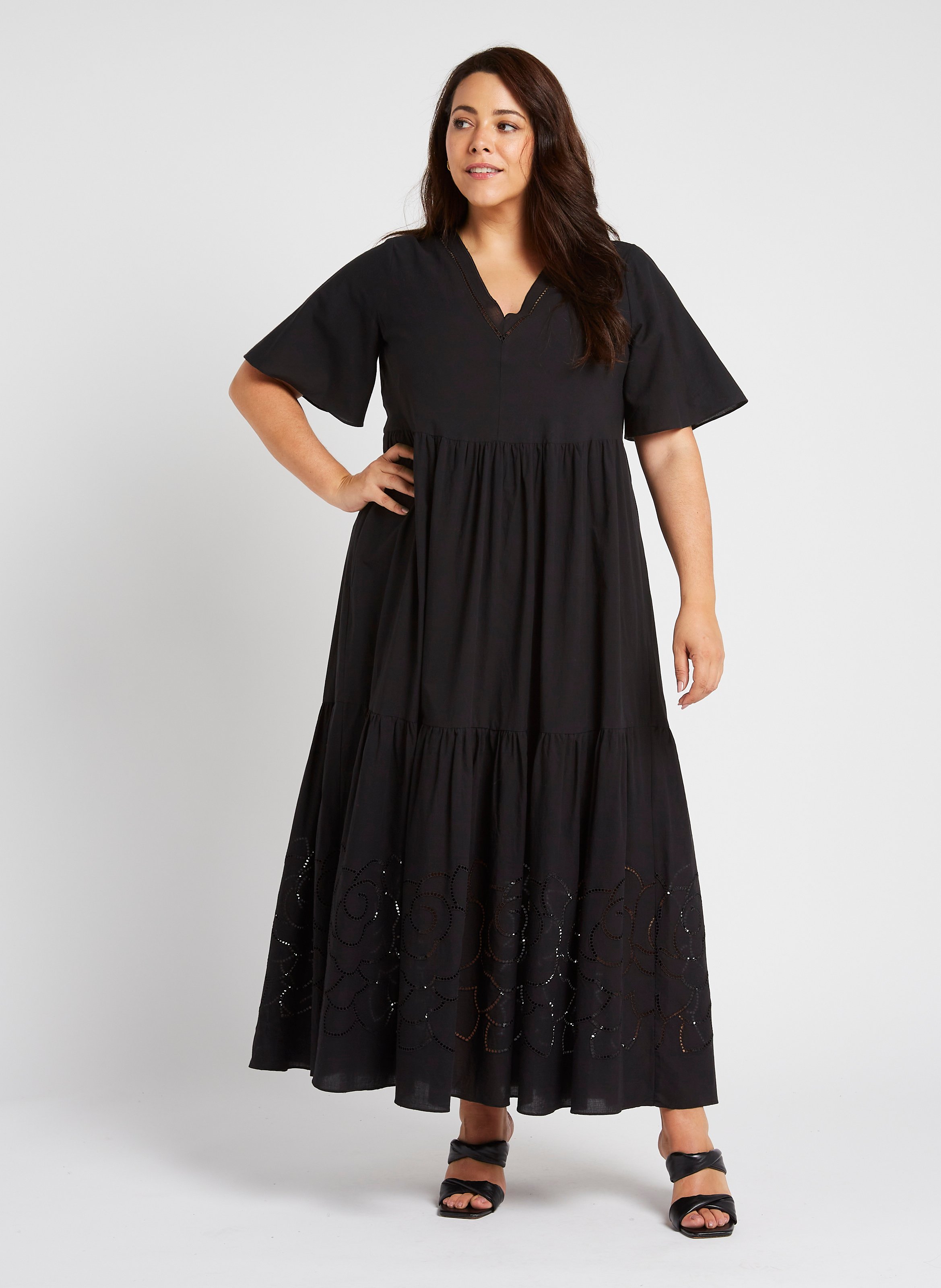 Langes Kleid mit Baumwollstickerei PERSONA by Marina Rinaldi Schwarz