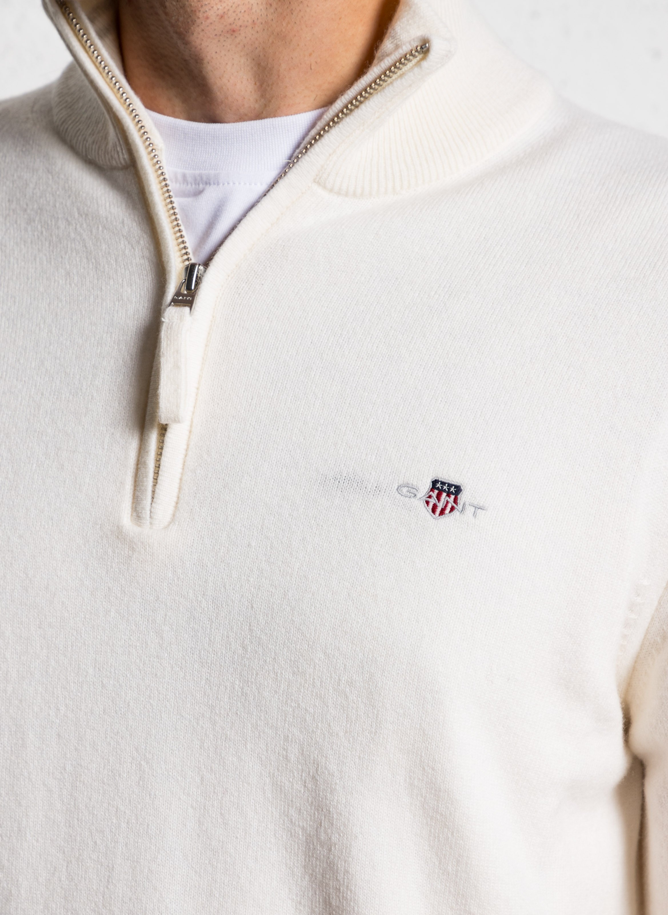 High-neck wool sweater with zip GANT Beige