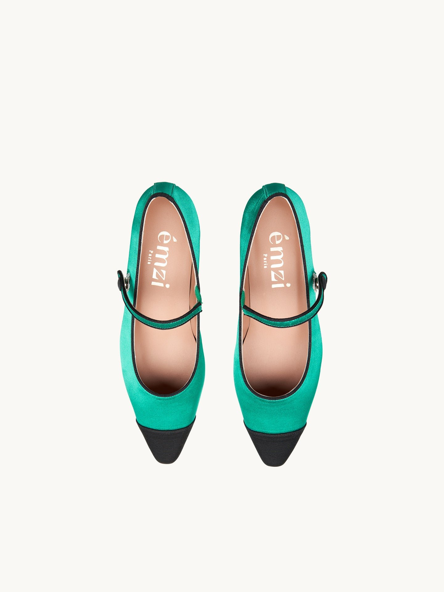 Pointed-toe satin ballet flats with low heel EMZI PARIS Green