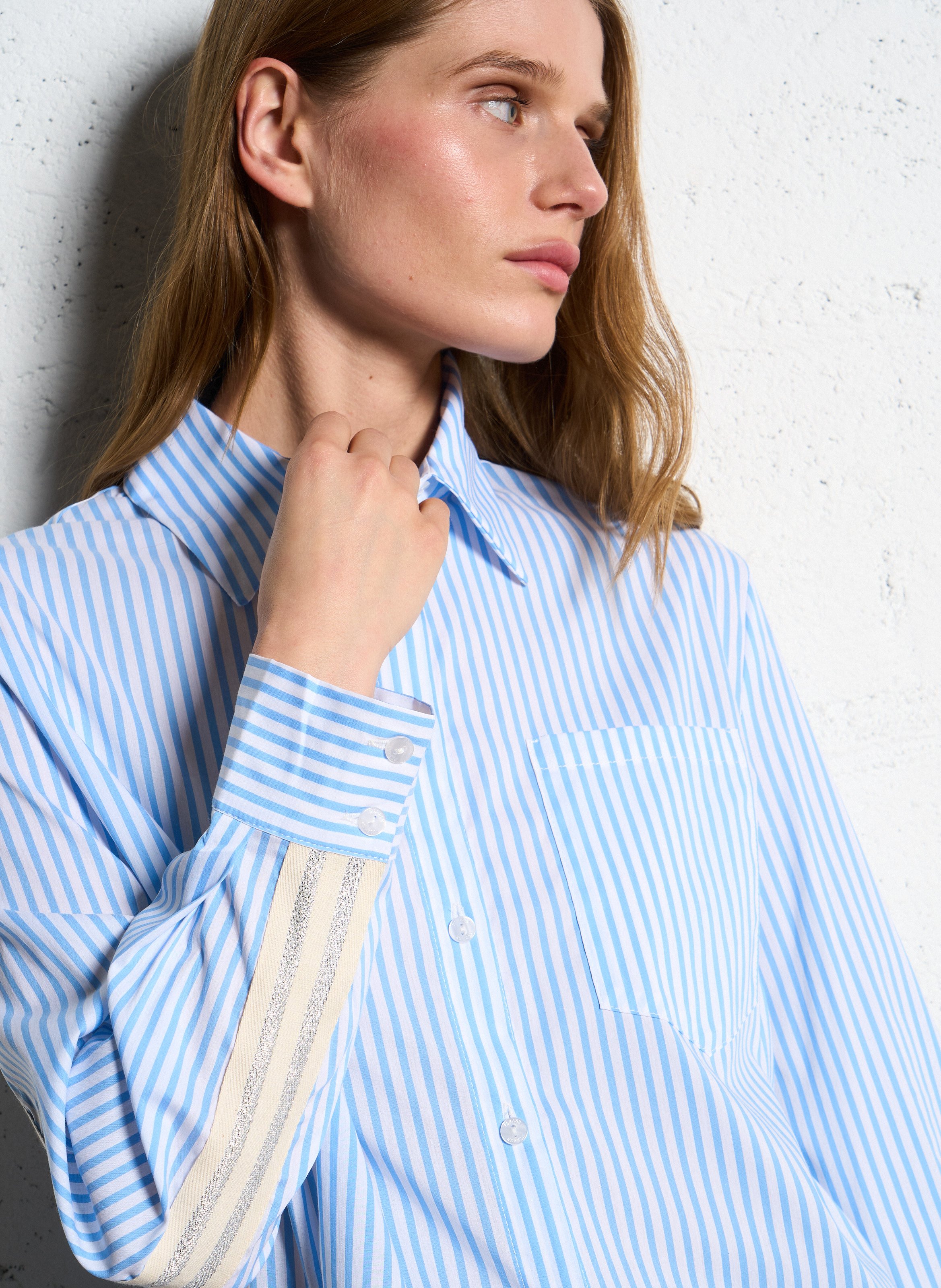 Cotton and linen shirt with classic collar Multicolored