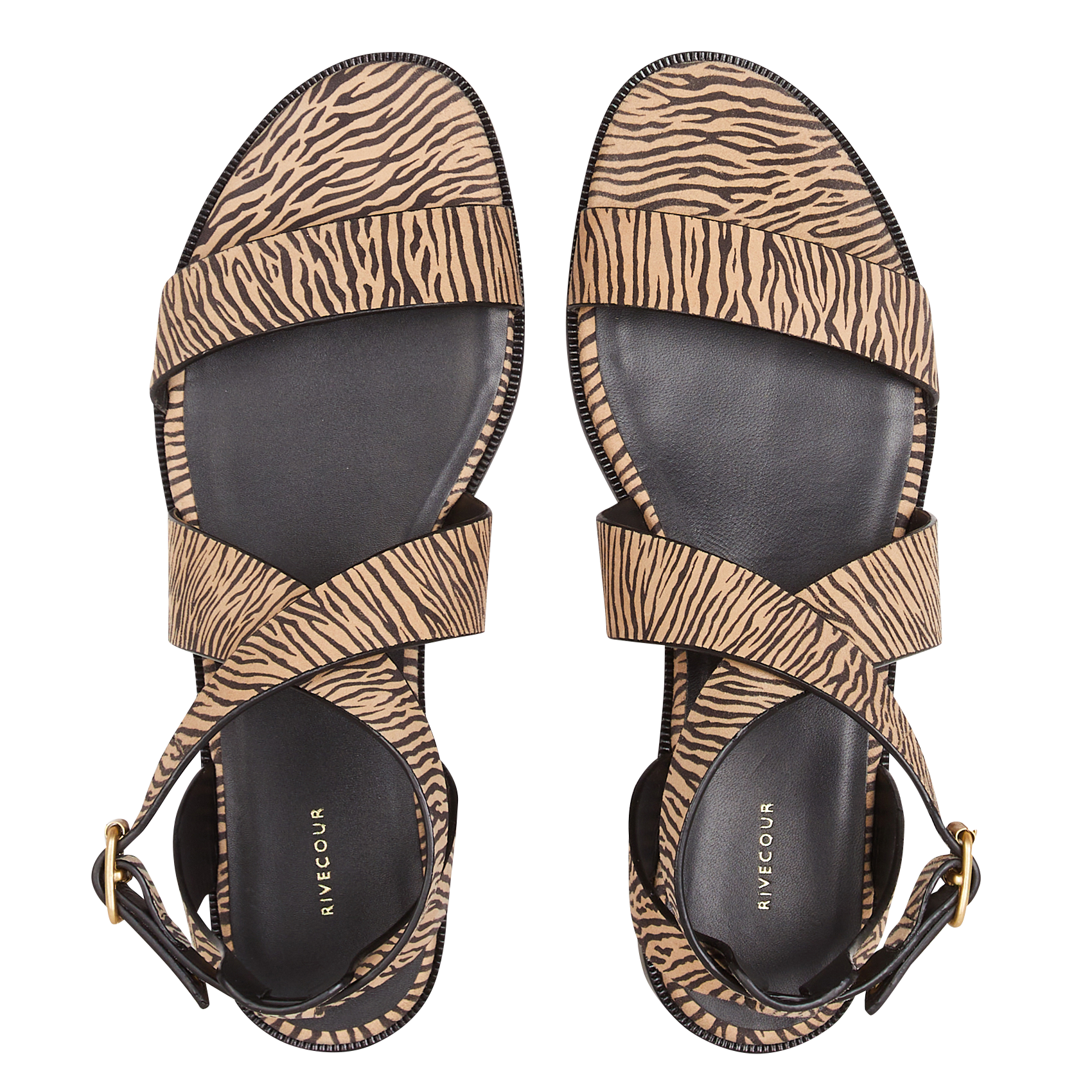 Sandales plates en cuir velours imprimé RIVECOUR Blanc