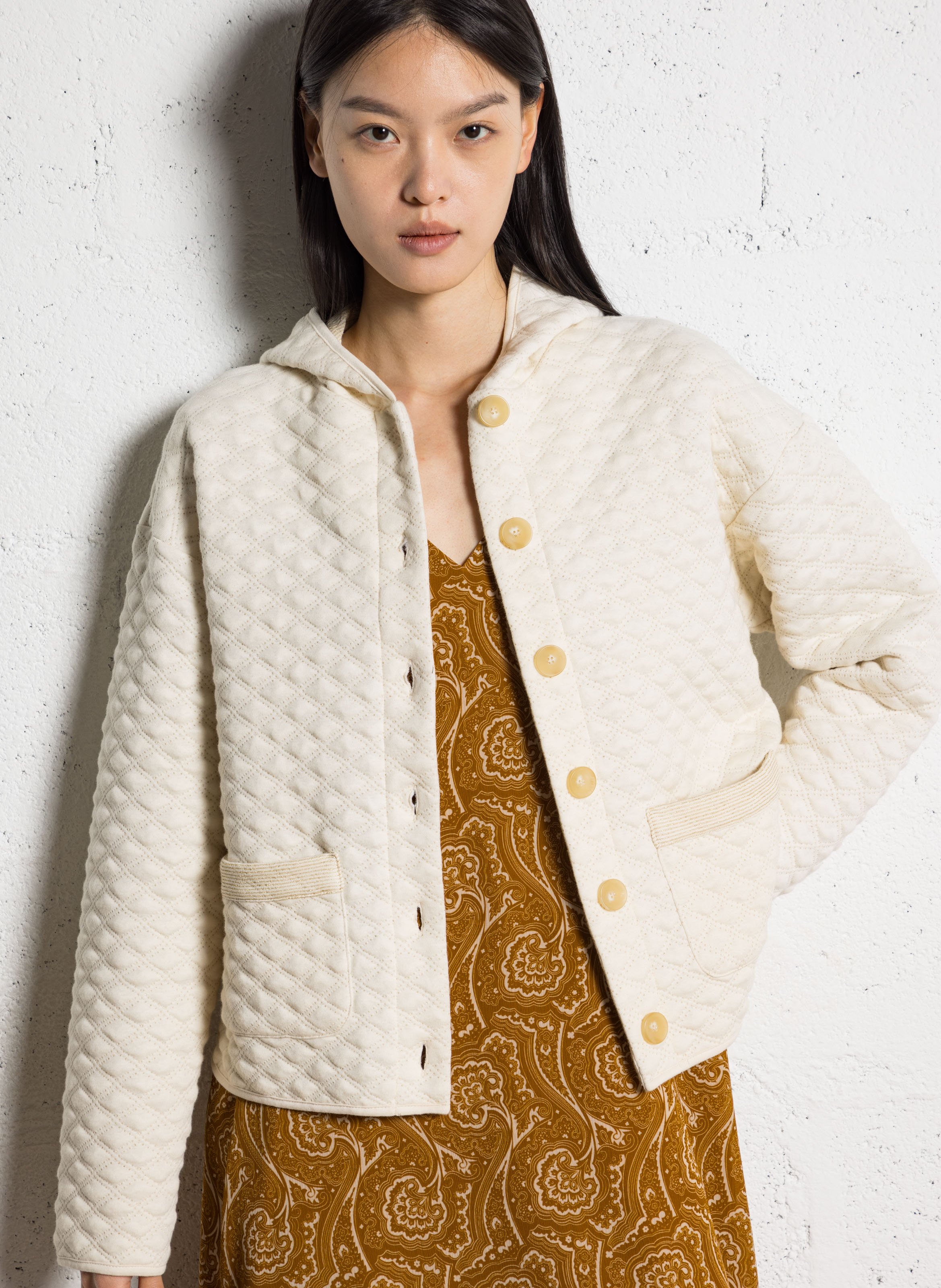 Straight-cut cotton hooded cardigan ONE STEP White